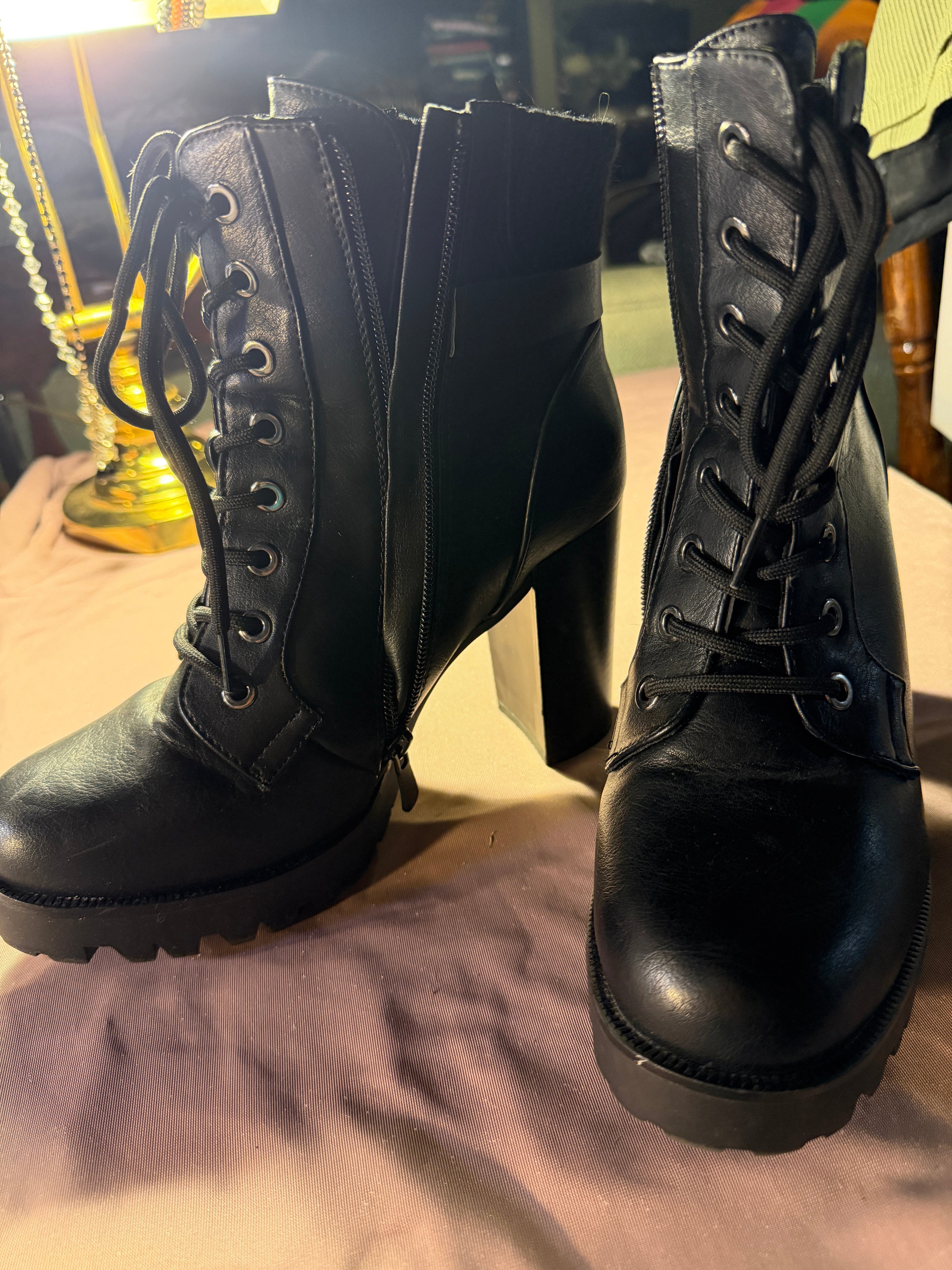 Dream Pairs Black Lace-Up Combat Heel Boots