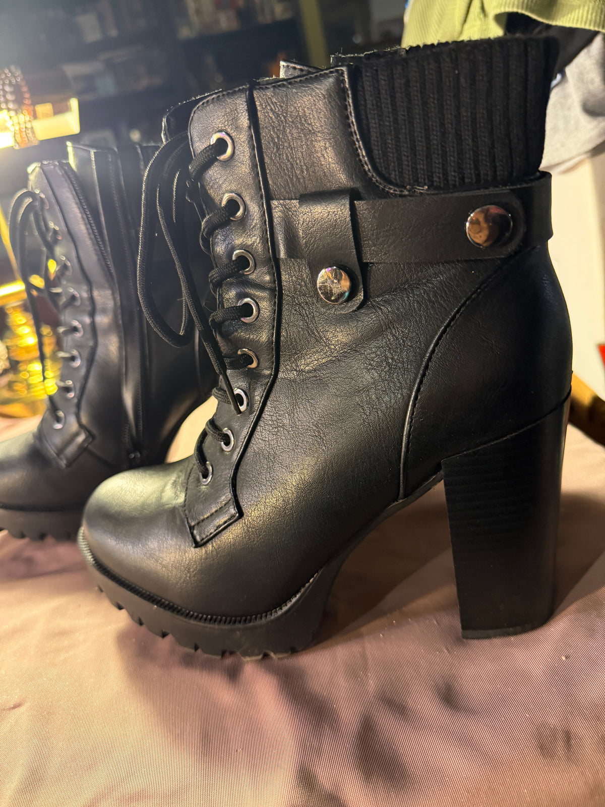 Dream Pairs Black Lace-Up Combat Heel Boots