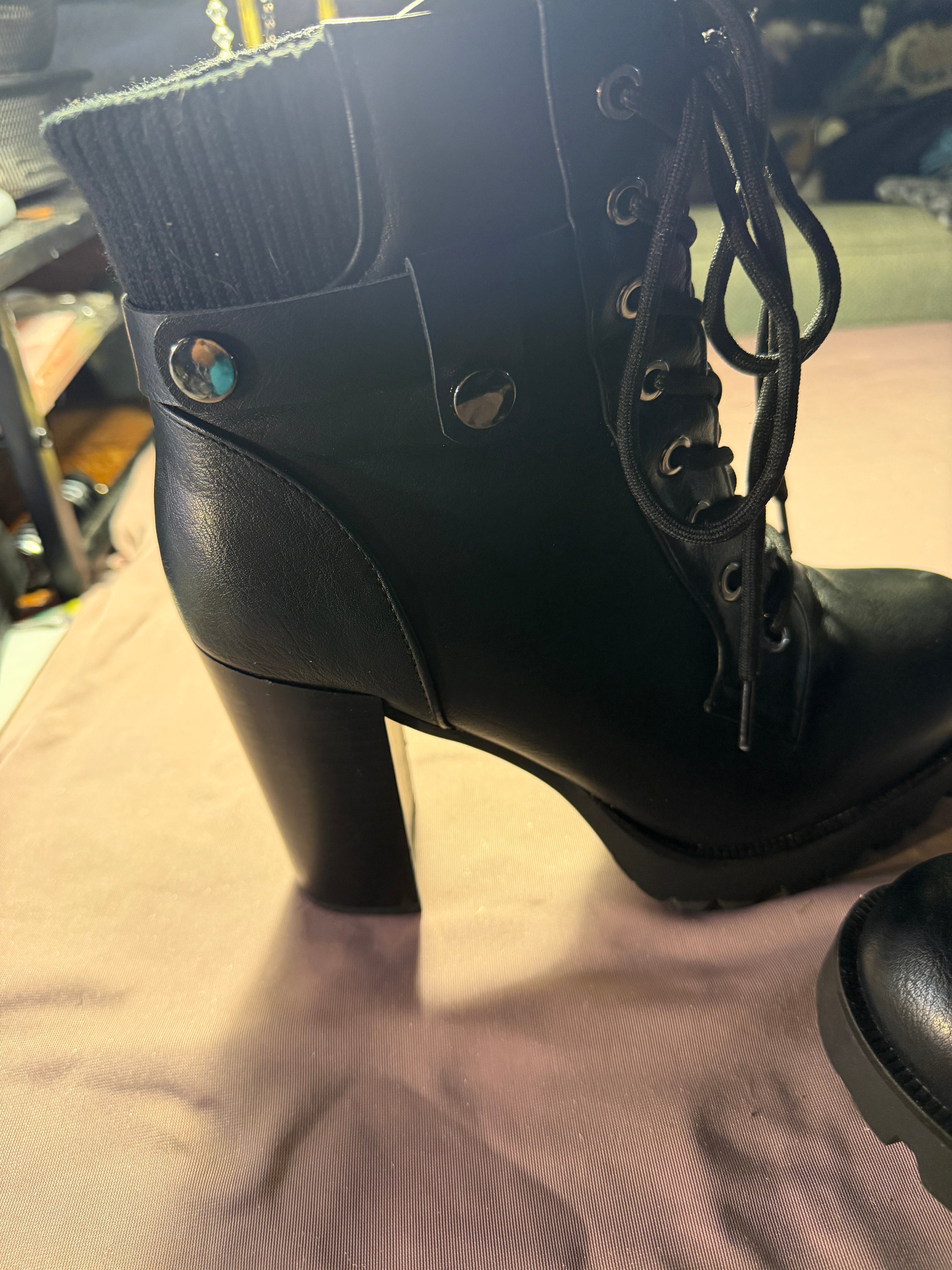 Dream Pairs Black Lace-Up Combat Heel Boots