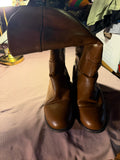 Brown Tall Leather Riding Boots with Side Zip