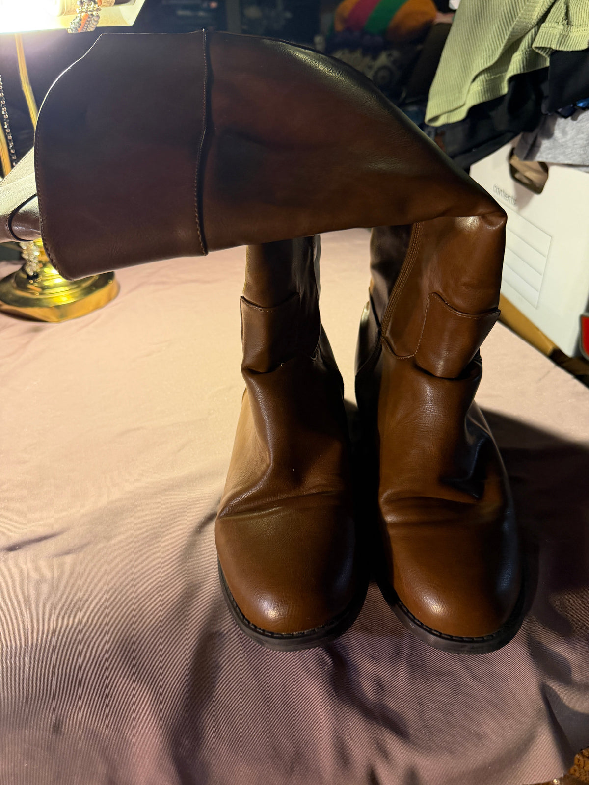 Brown Tall Leather Riding Boots with Side Zip
