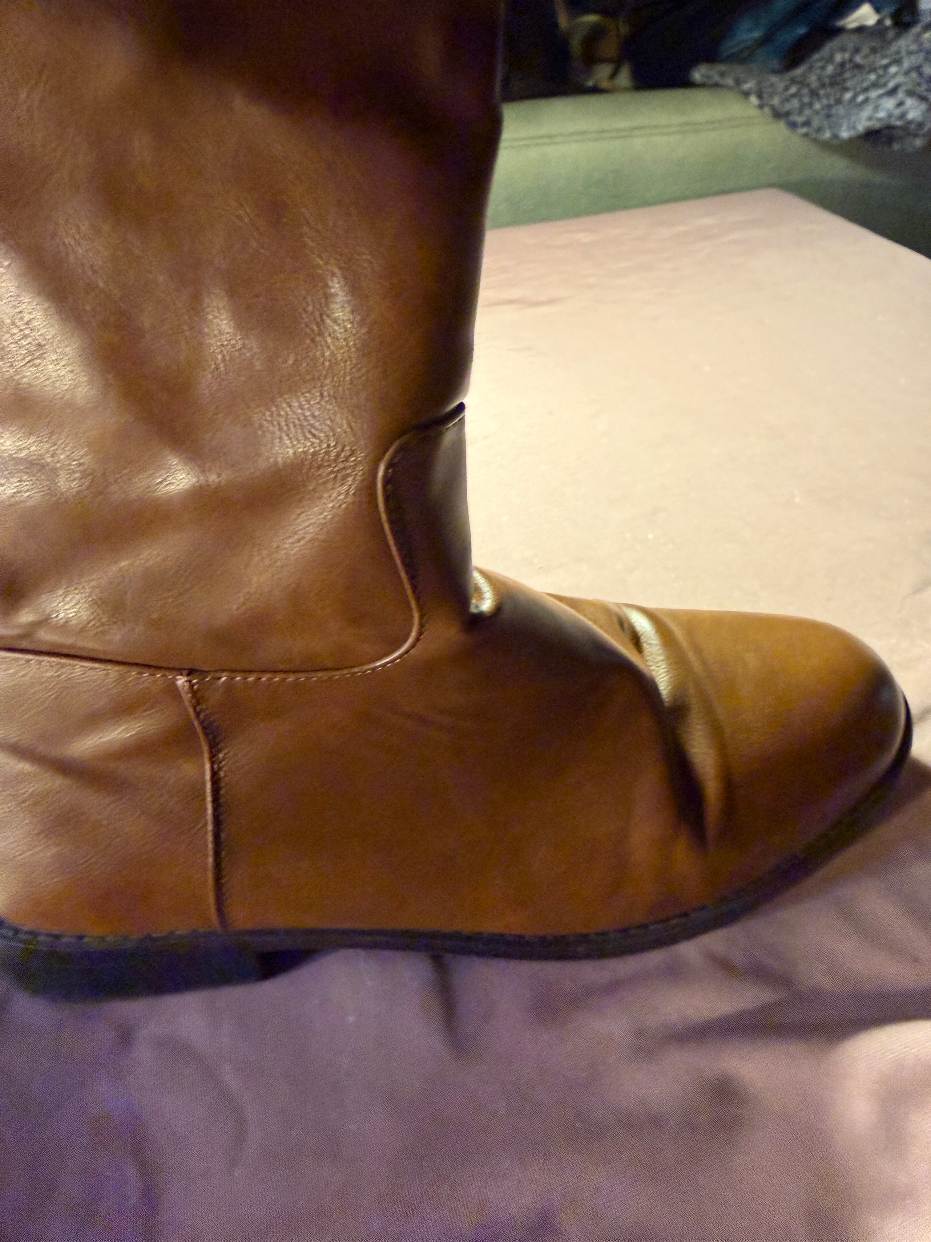 Brown Tall Leather Riding Boots with Side Zip