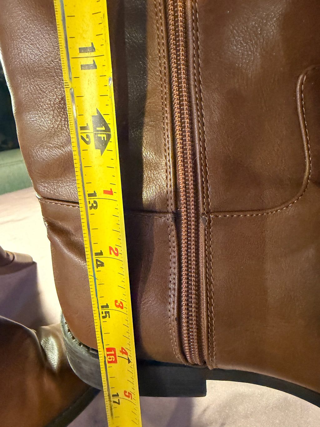Brown Tall Leather Riding Boots with Side Zip