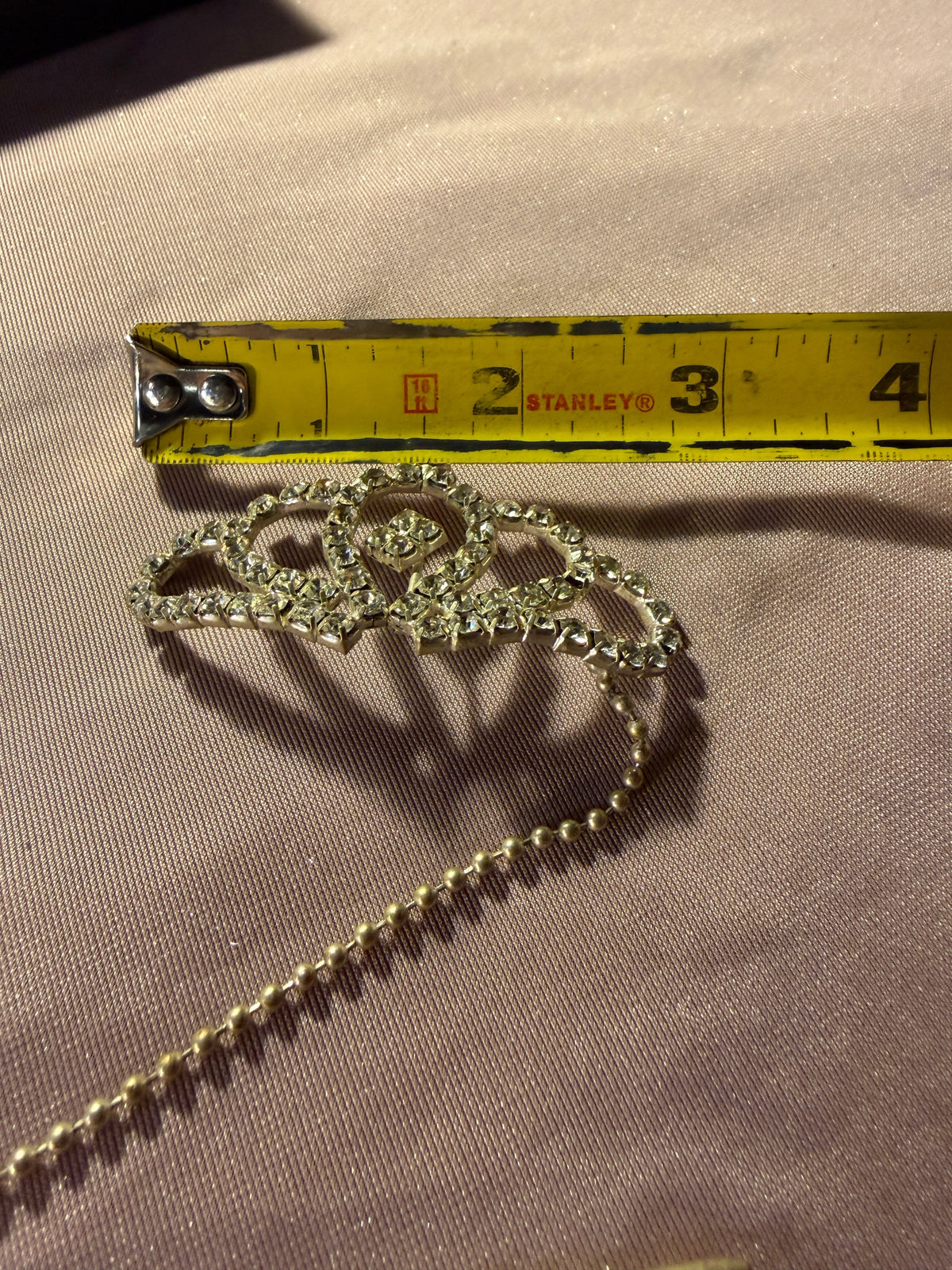 Silver Rhinestone Crown Tiara Brooch with Bead Chain