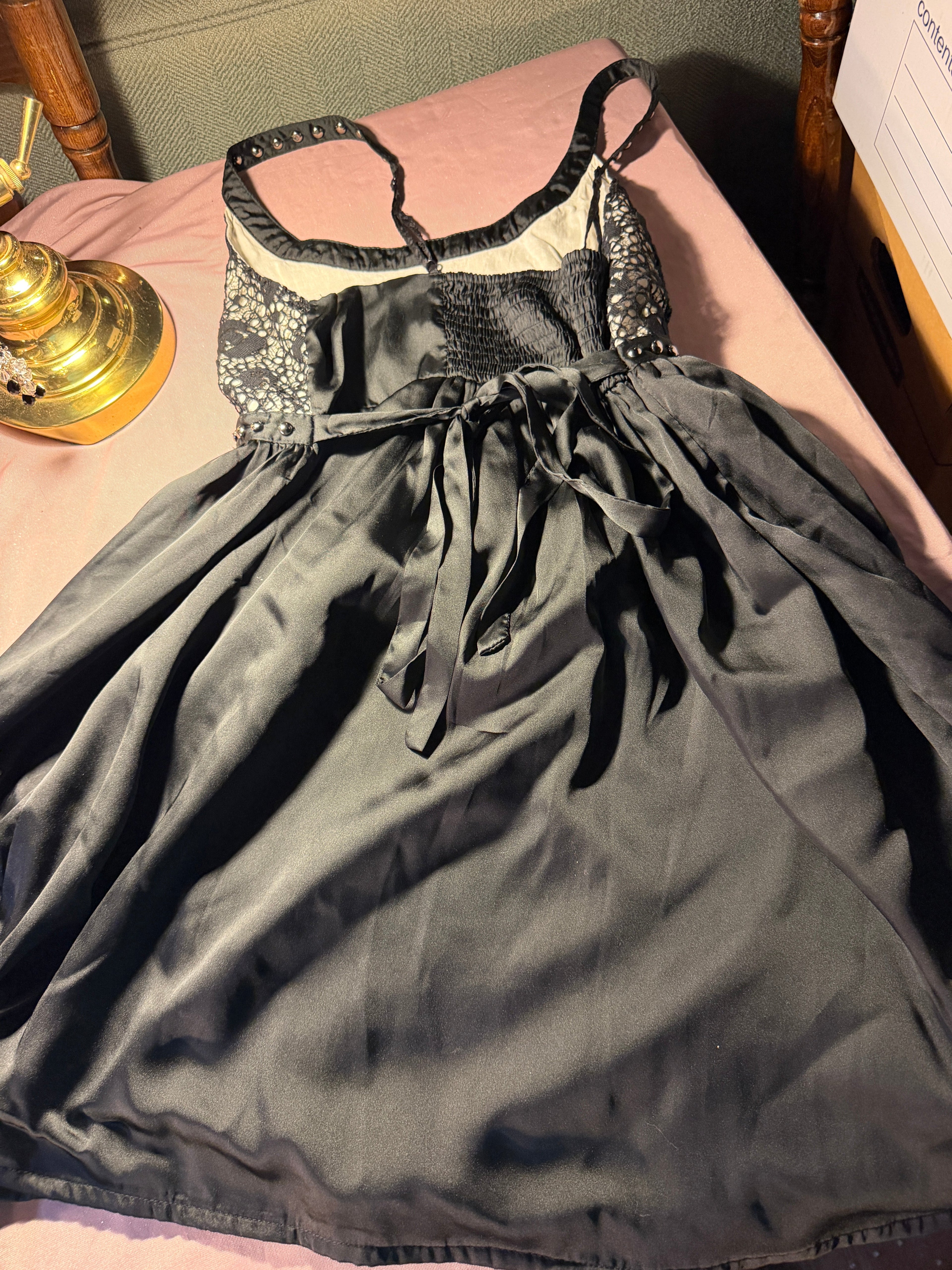 Black Lace & Stud Babydoll Mini Dress