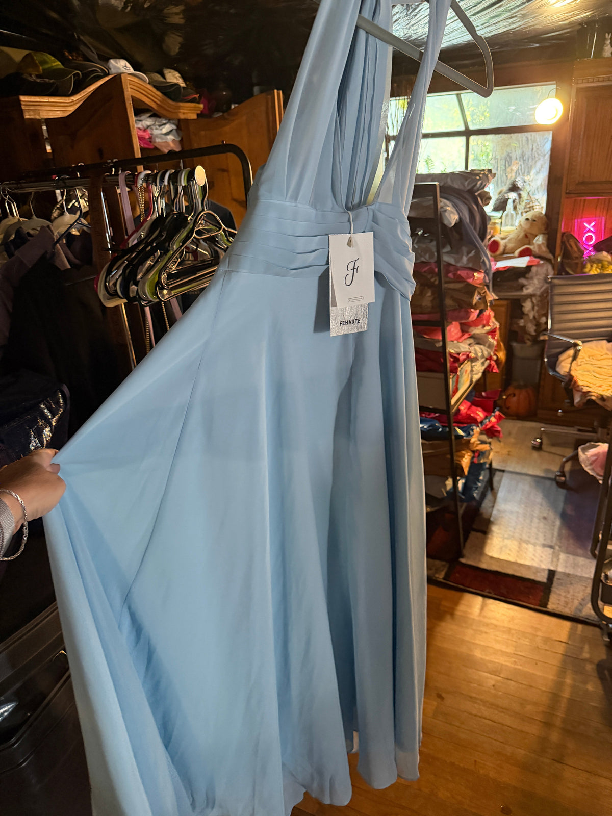 Fehaute Baby Blue Halter Maxi Dress