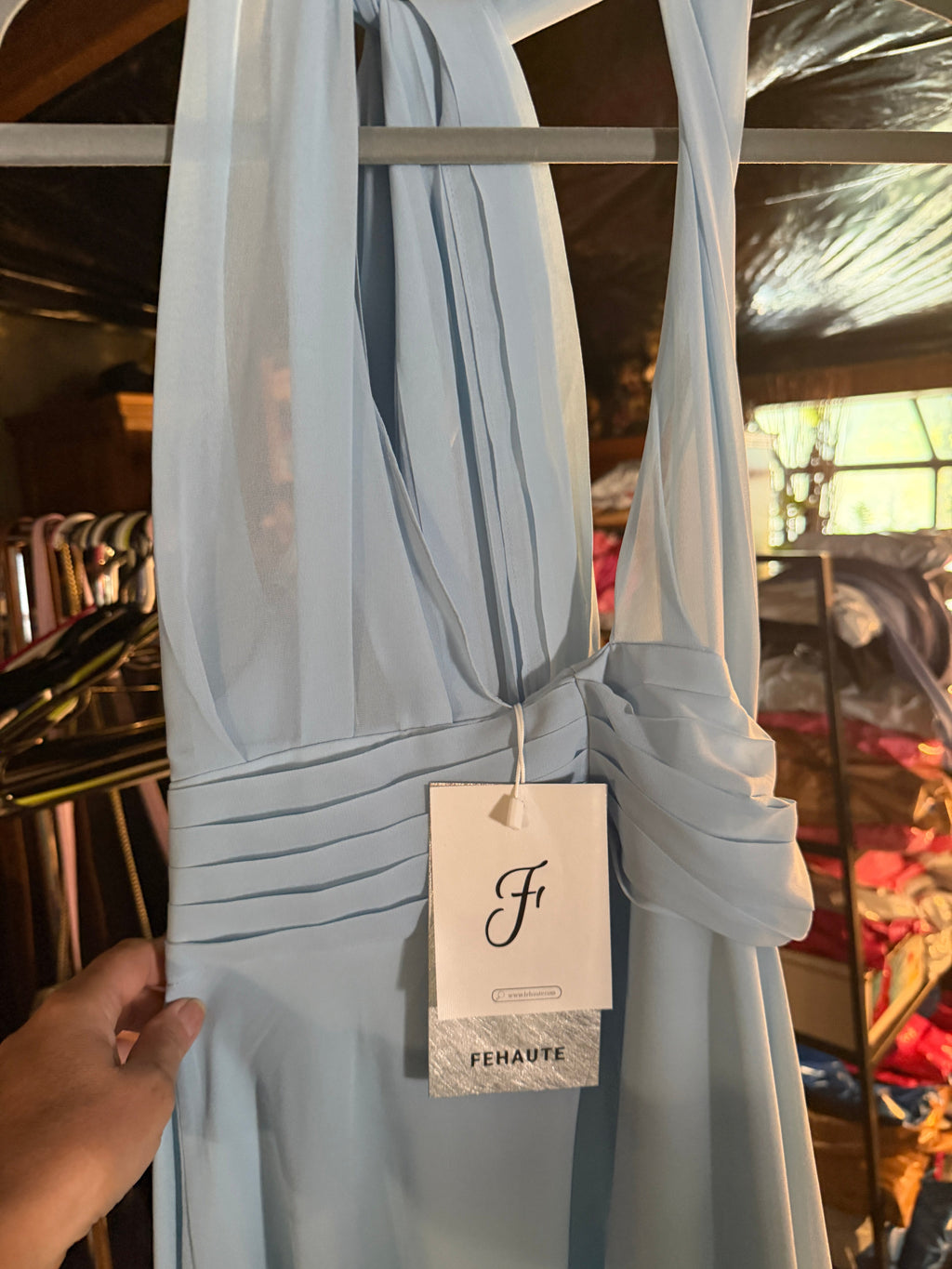 Fehaute Baby Blue Halter Maxi Dress