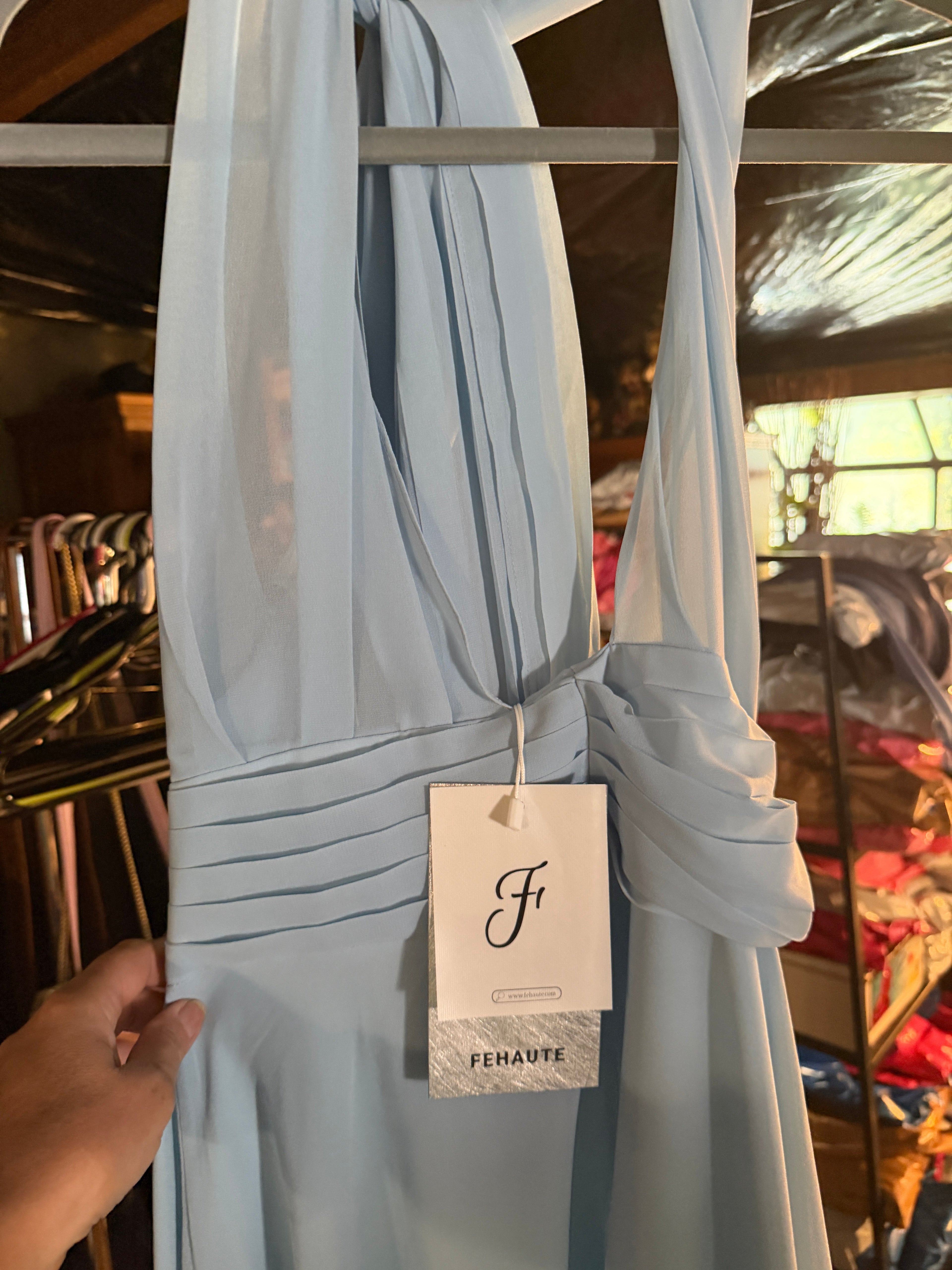 Fehaute Baby Blue Halter Maxi Dress