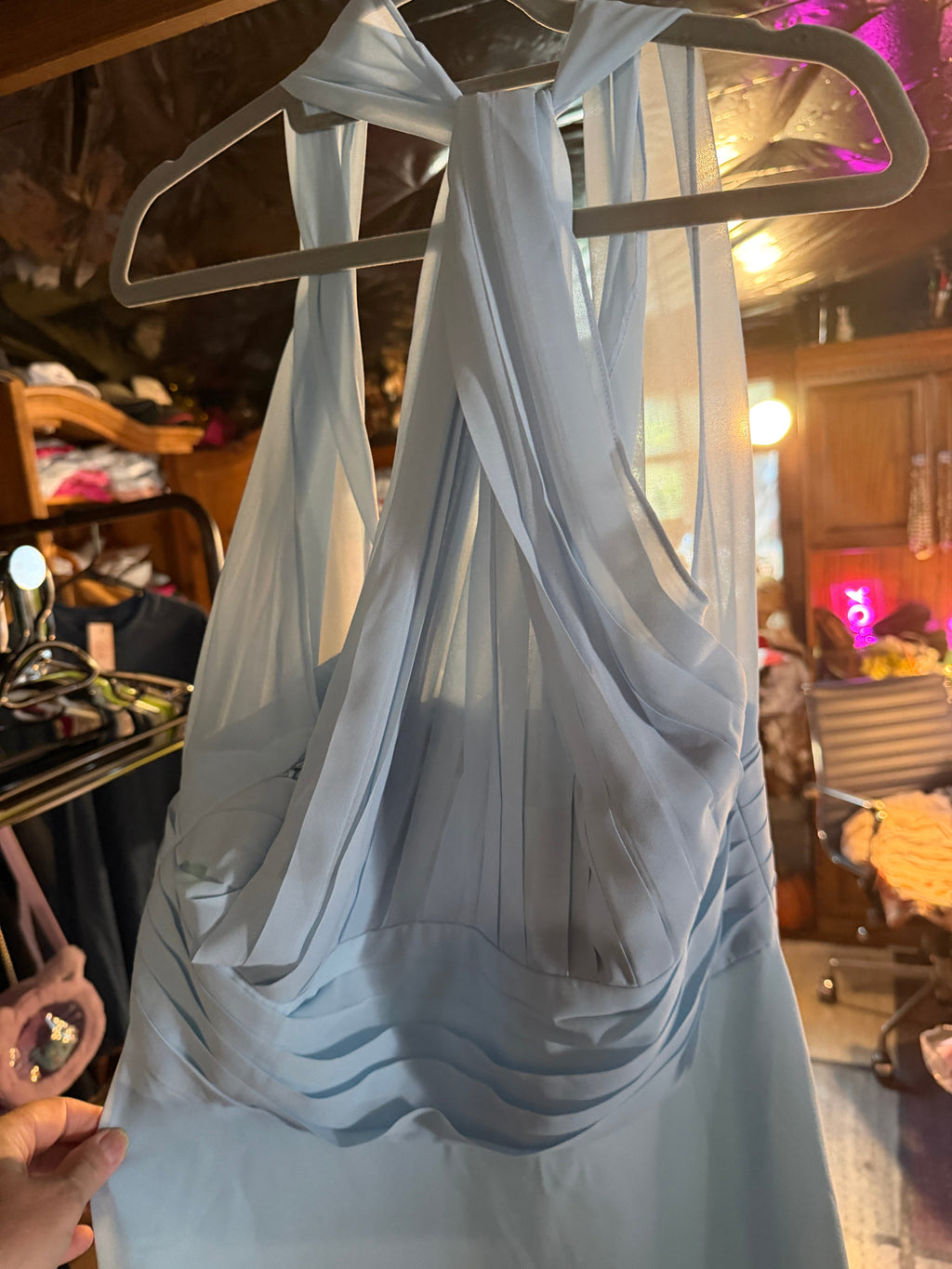 Fehaute Baby Blue Halter Maxi Dress