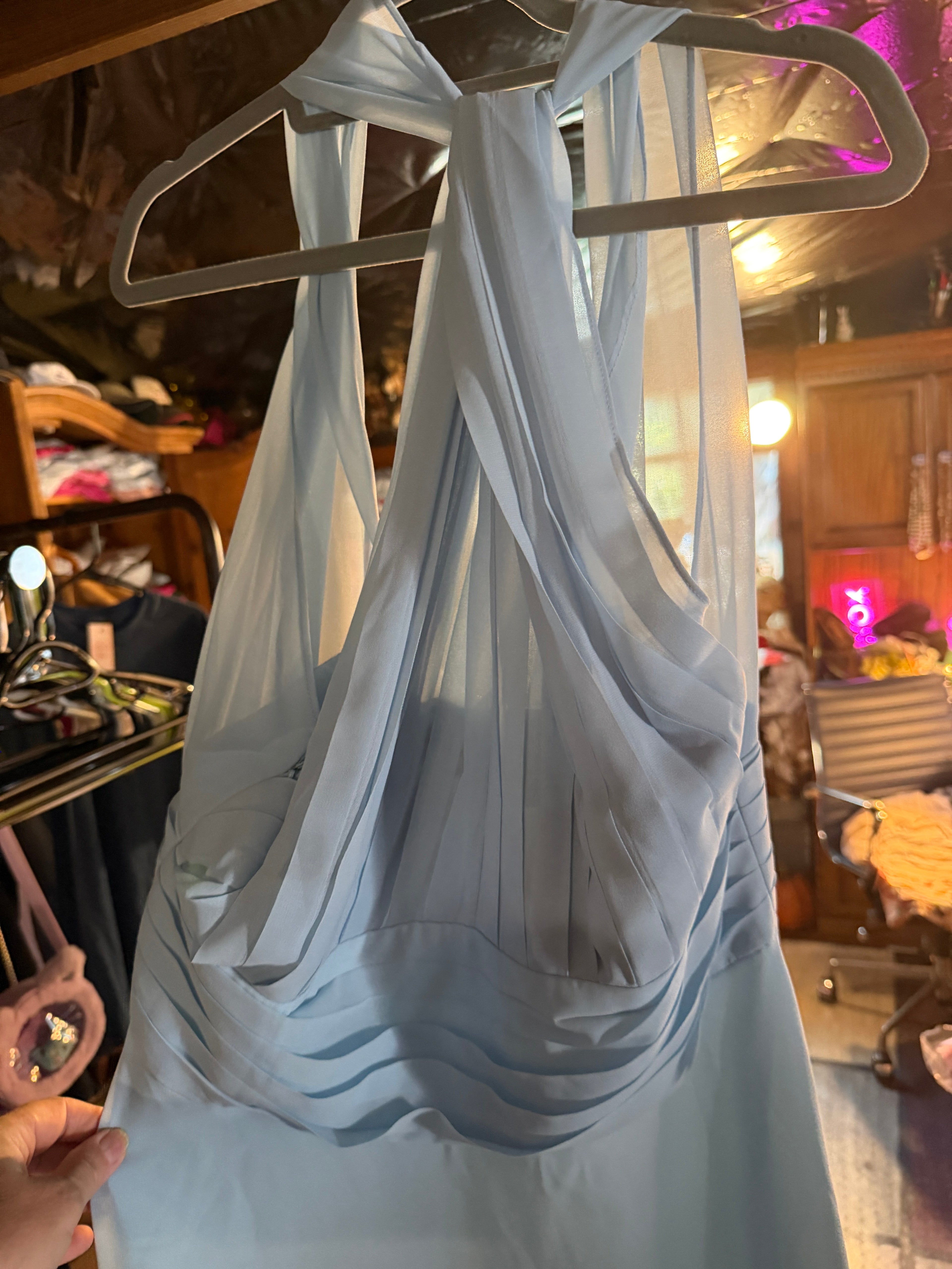Fehaute Baby Blue Halter Maxi Dress