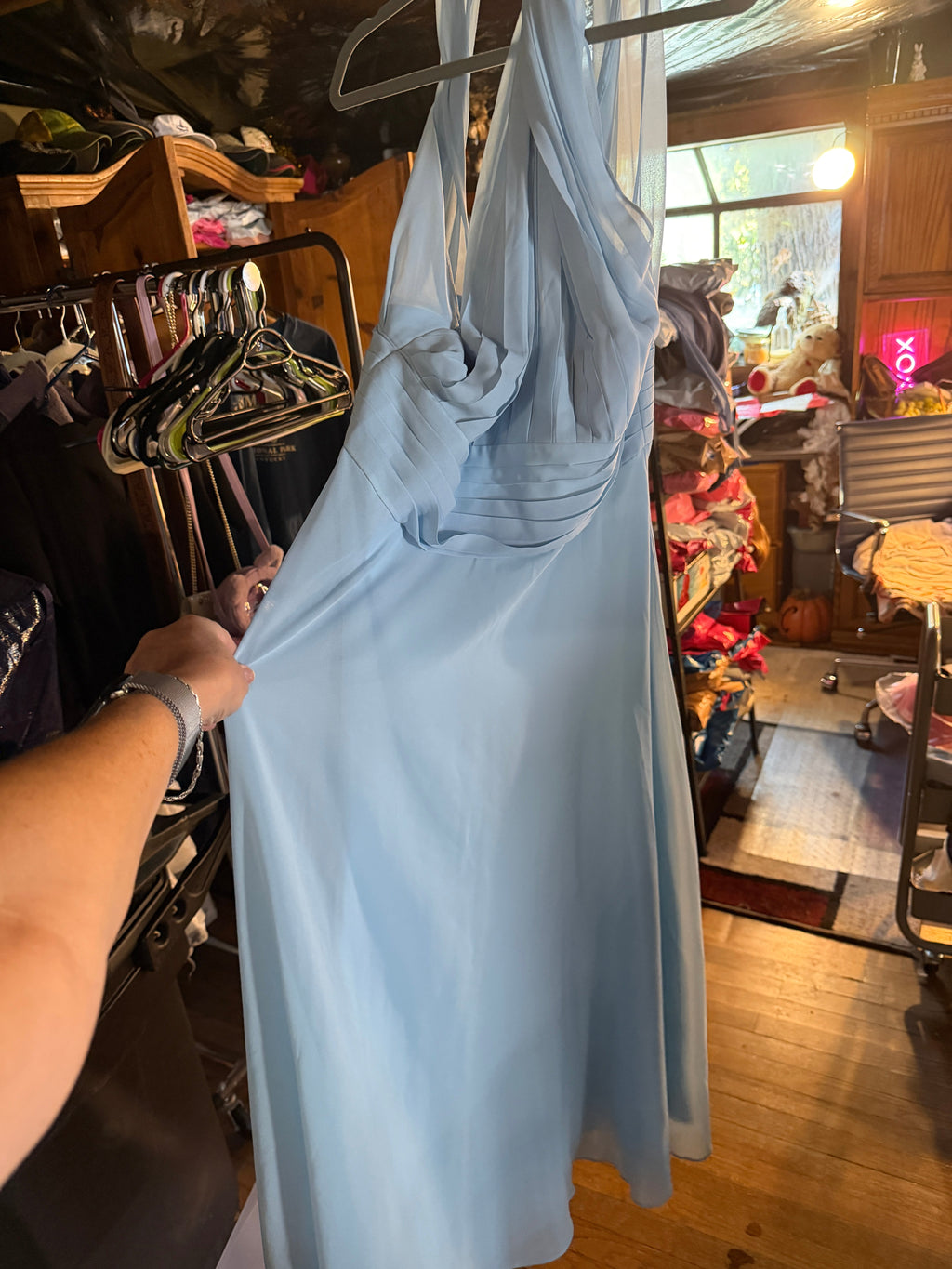 Fehaute Baby Blue Halter Maxi Dress