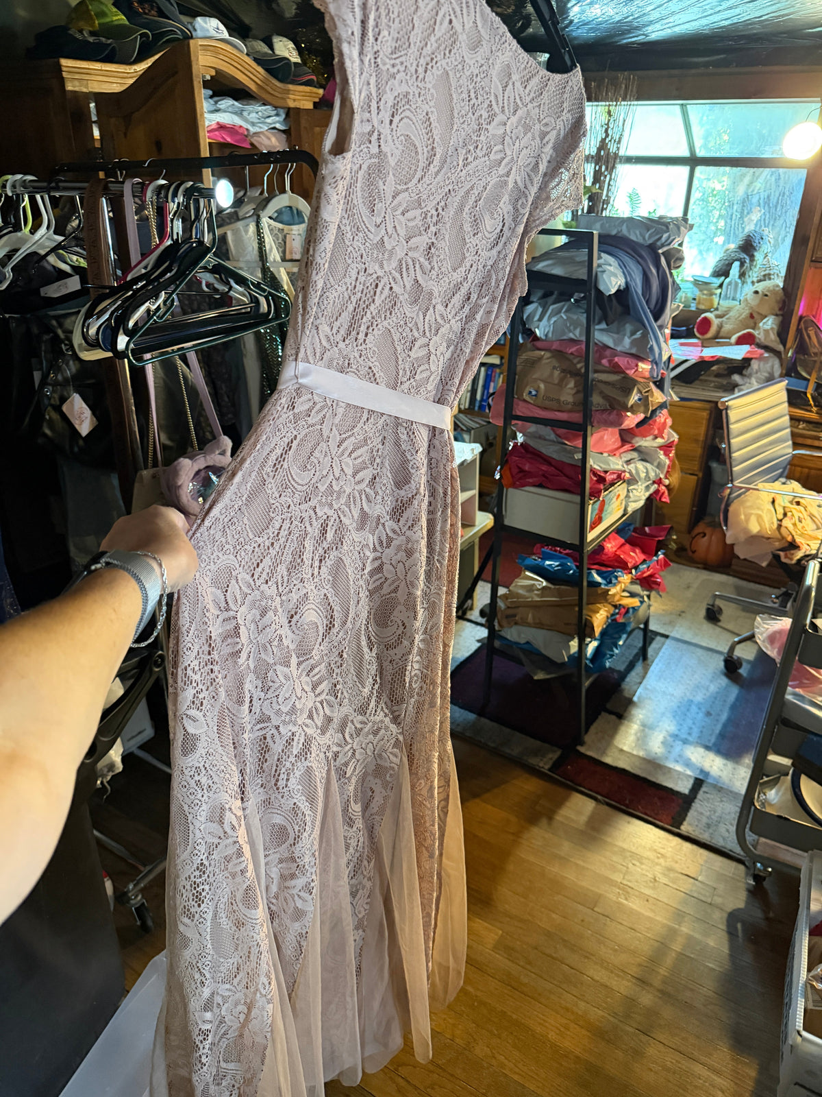 Candalite Blush Lace Maxi Dress – Size S
