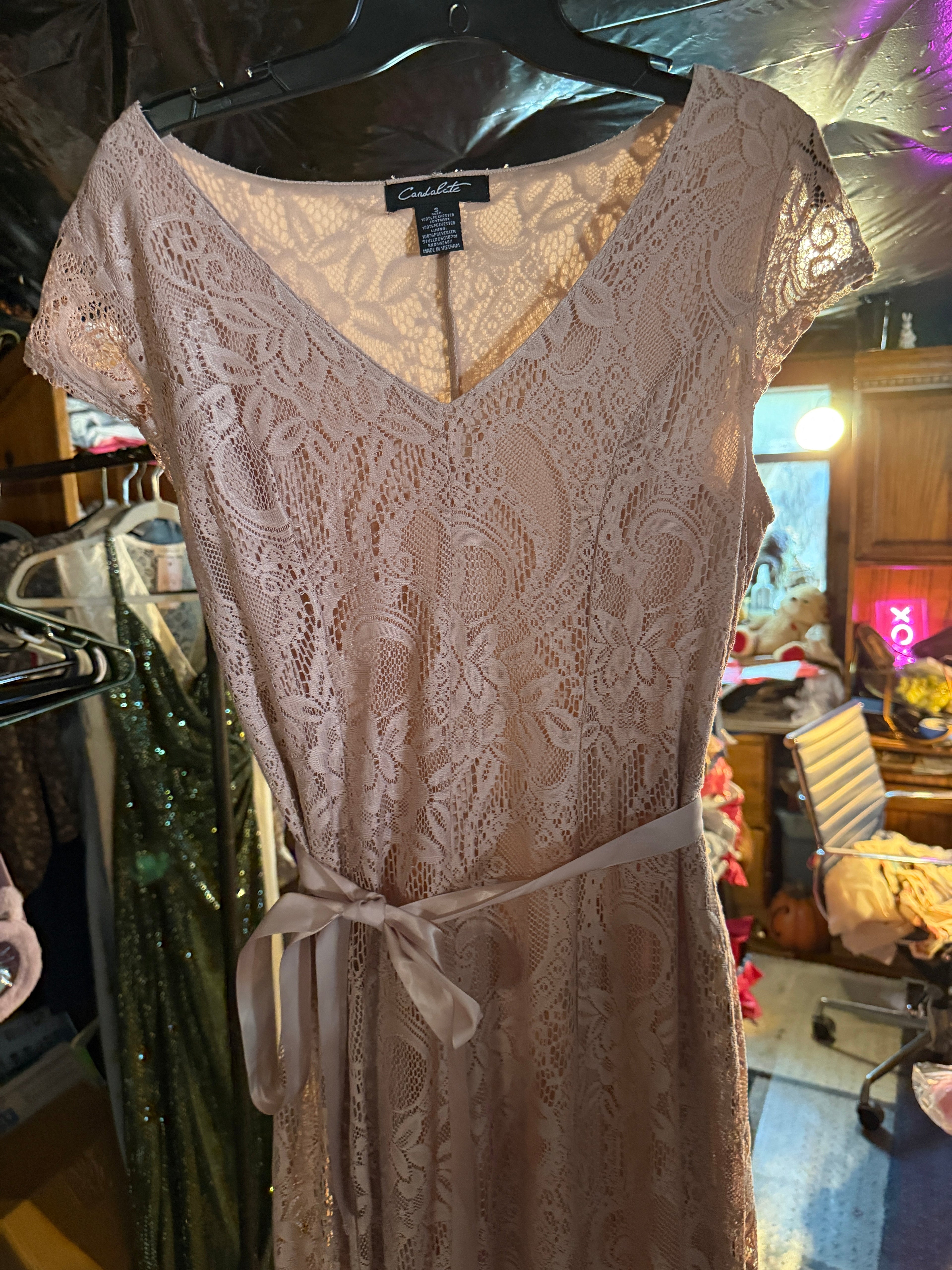 Candalite Blush Lace Maxi Dress – Size S