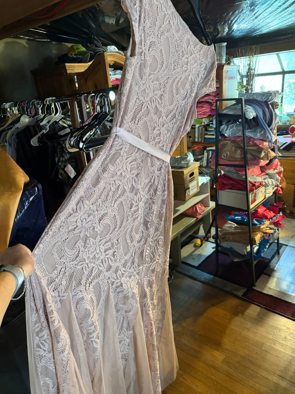 Candalite Blush Lace Maxi Dress – Size S