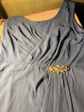 Steel Blue One-Shoulder Chiffon Dress with Jeweled Brooch – Size L