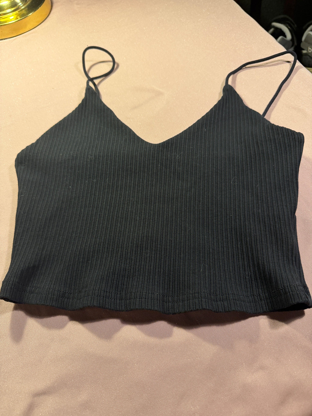 Dark Teal Ribbed Crop Cami Top