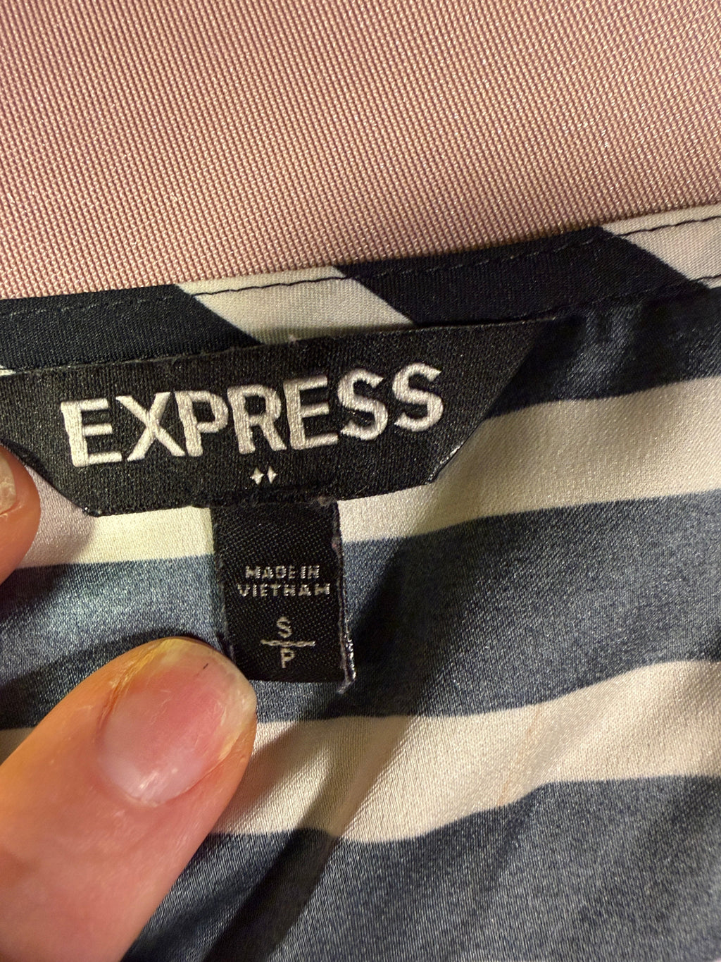 Express Striped Zip-Neck Blouse – Black & White (Size S)