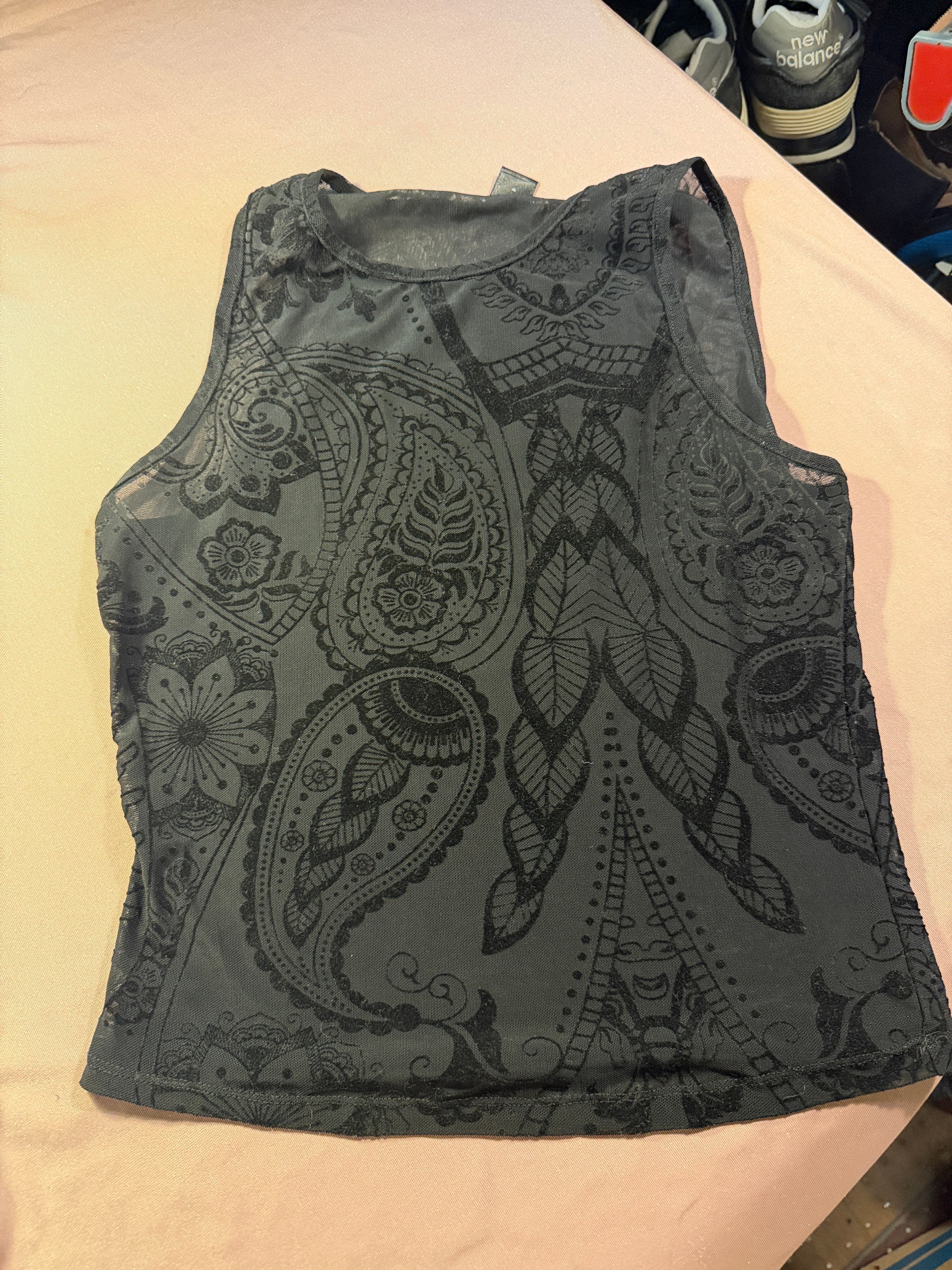 SHEIN Black Paisley Mesh Tank Top – Size M