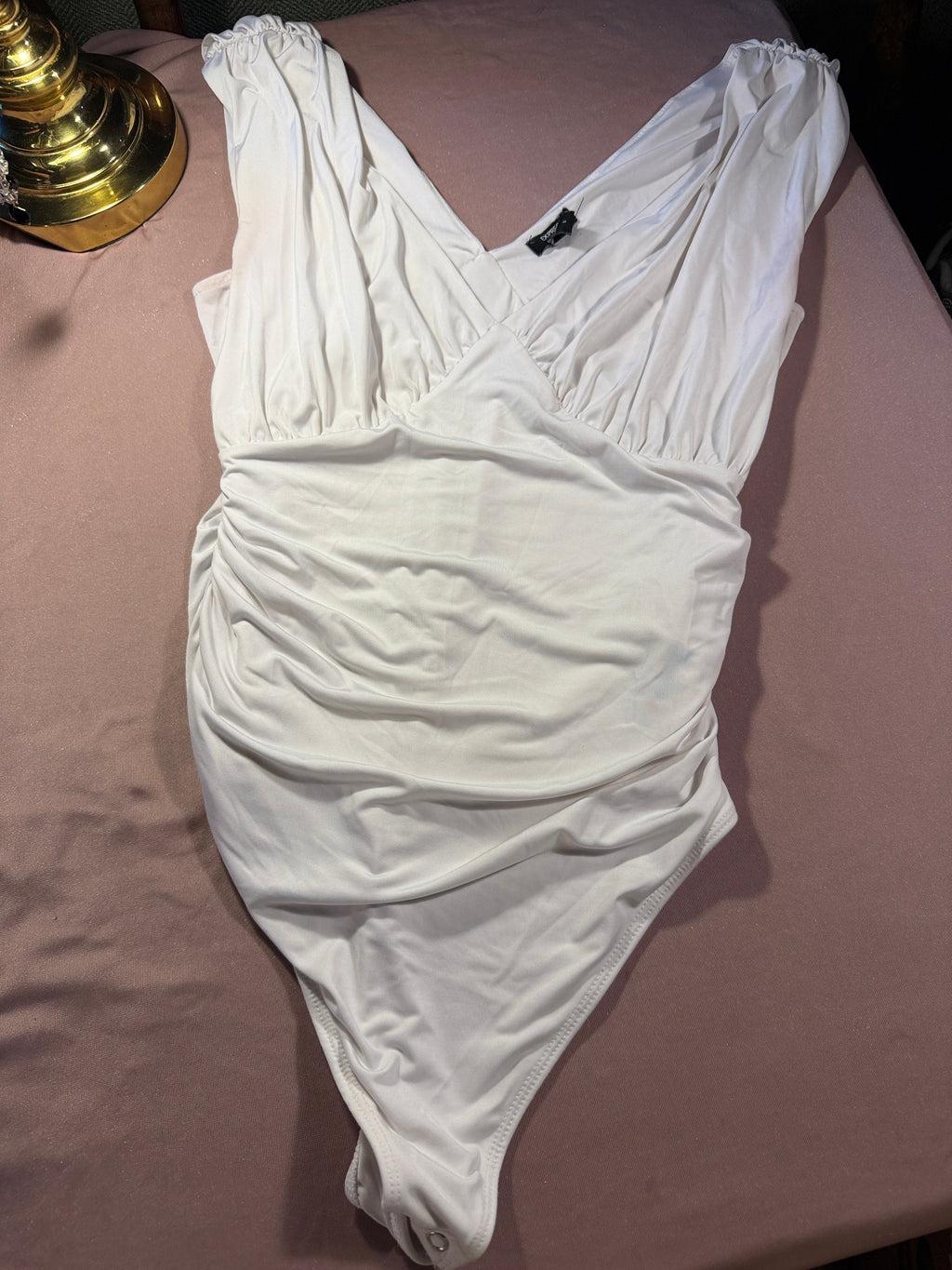 Express Body Contour White Ruched Wrap Bodysuit