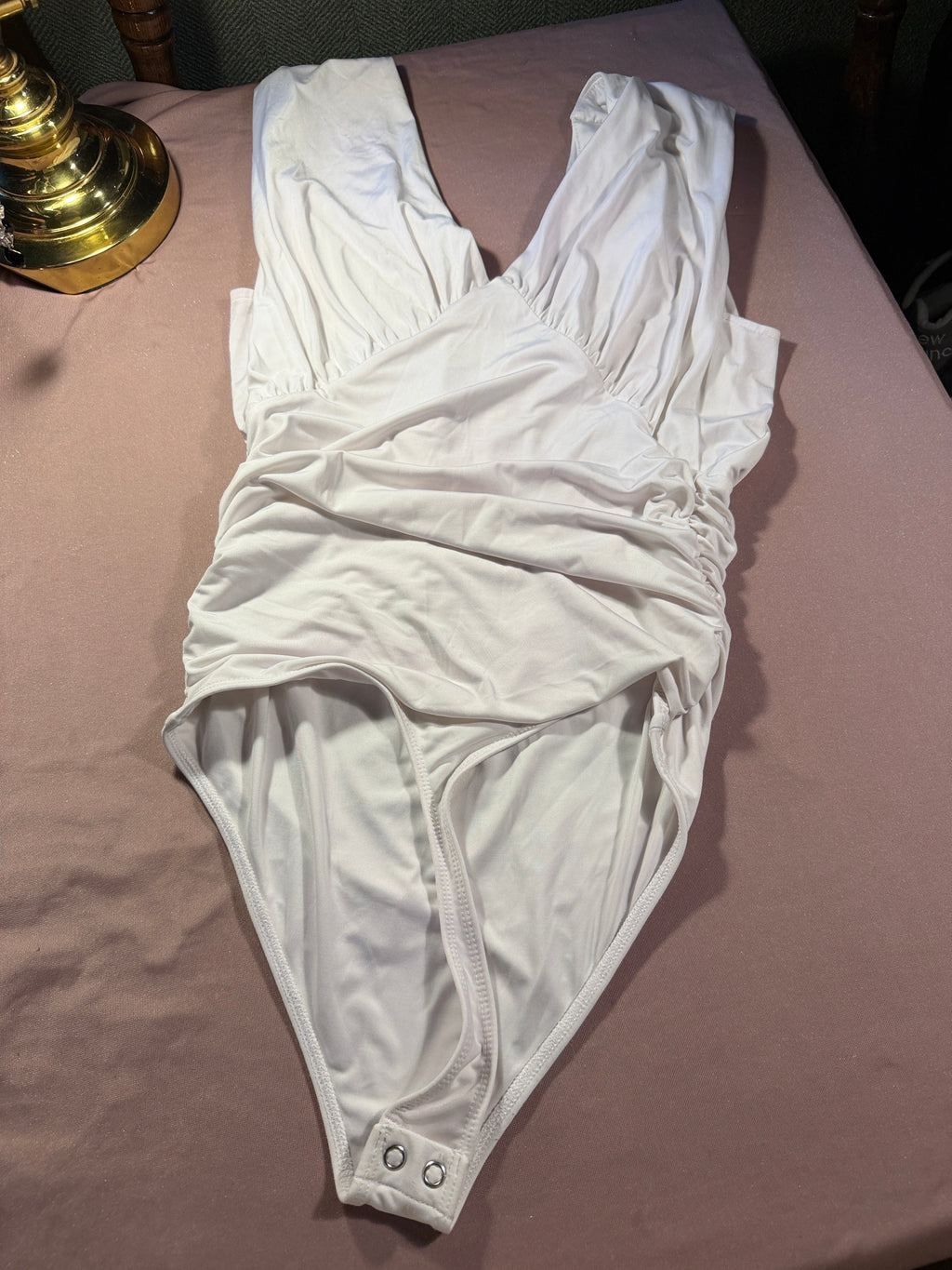 Express Body Contour White Ruched Wrap Bodysuit