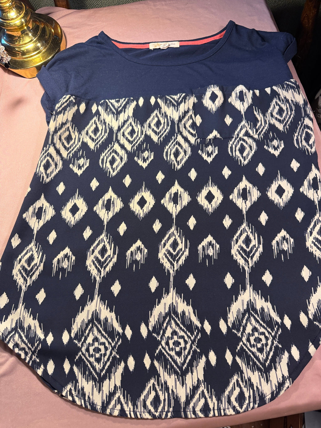 Rewind Navy Ikat Mixed Media Top