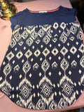 Rewind Navy Ikat Mixed Media Top