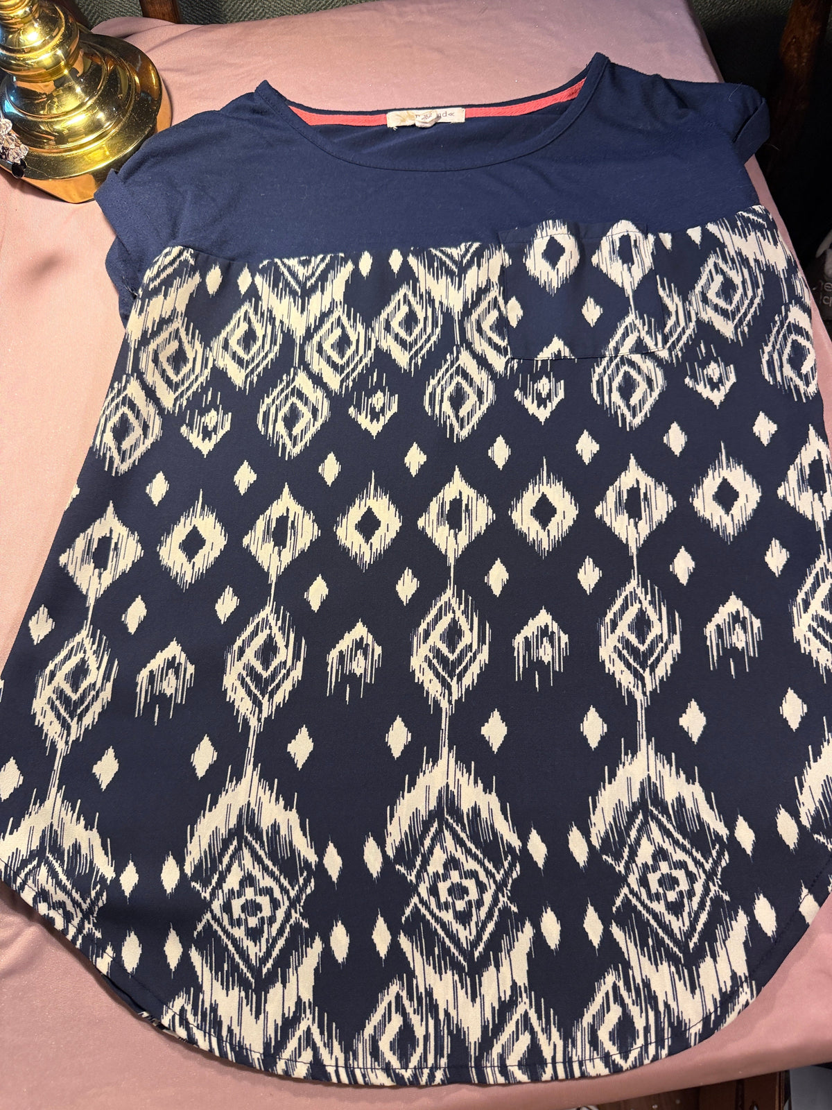 Rewind Navy Ikat Mixed Media Top