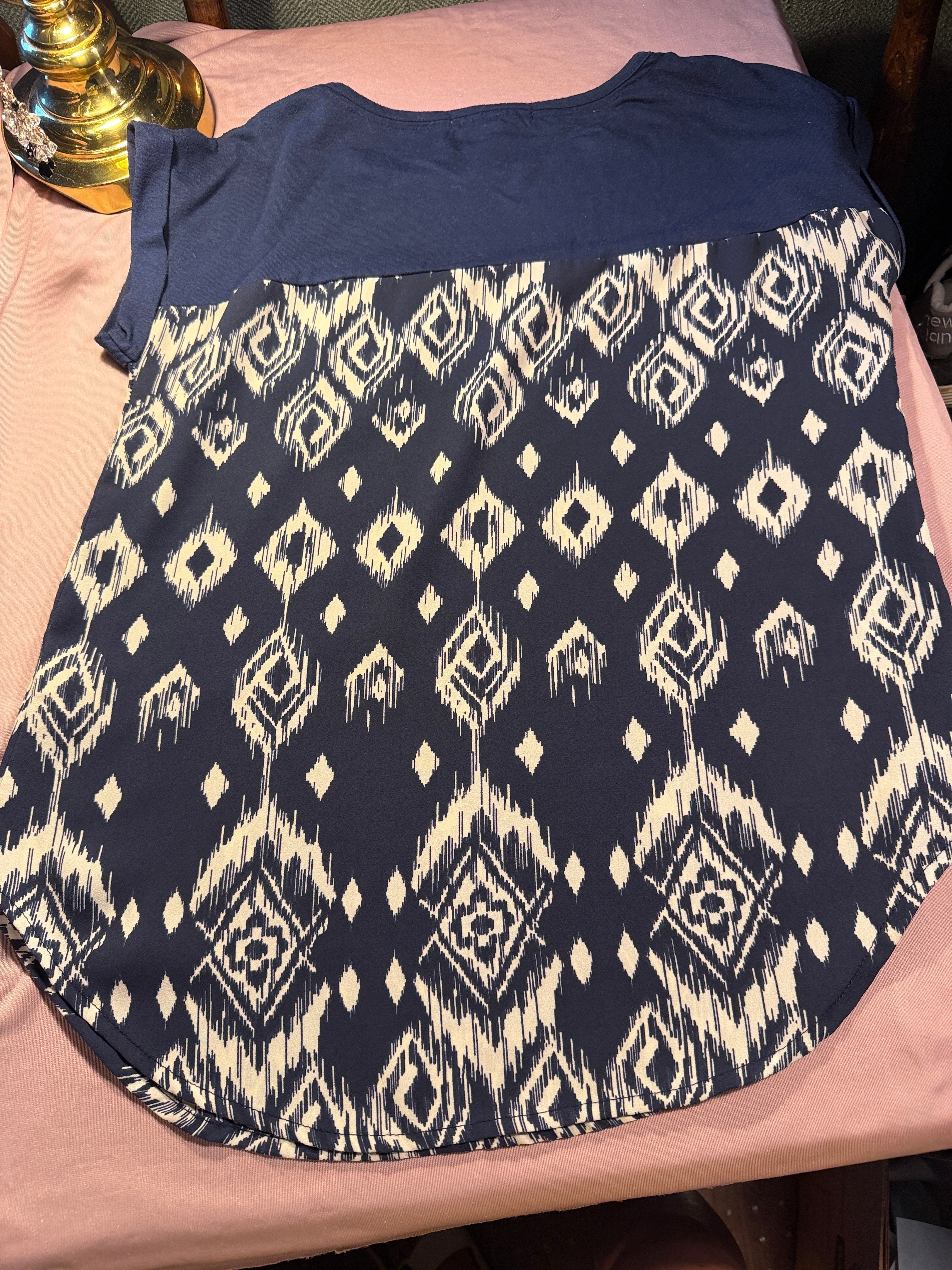 Rewind Navy Ikat Mixed Media Top