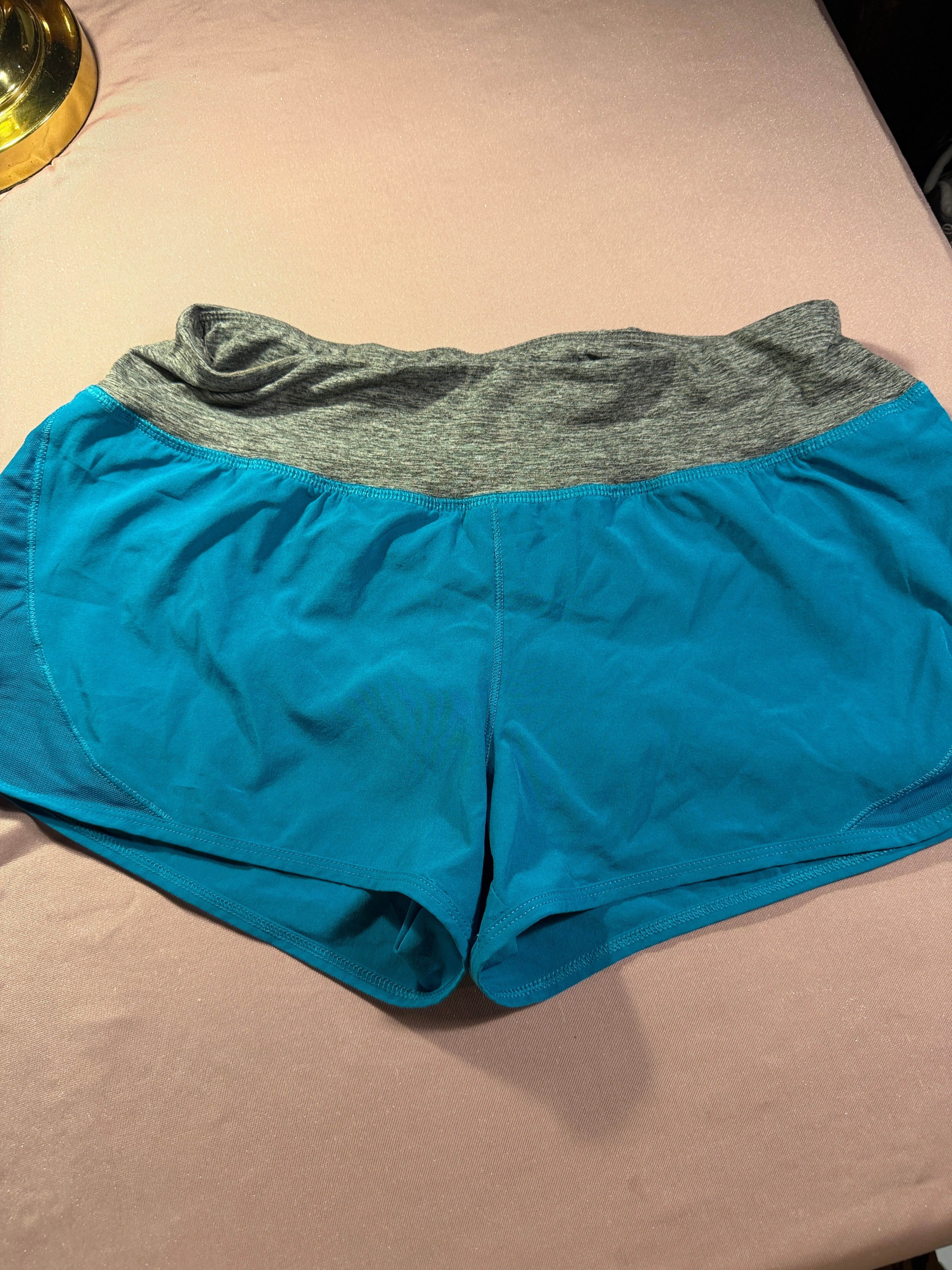 Champion Teal Athletic Shorts with Gray Waistband – Size Small