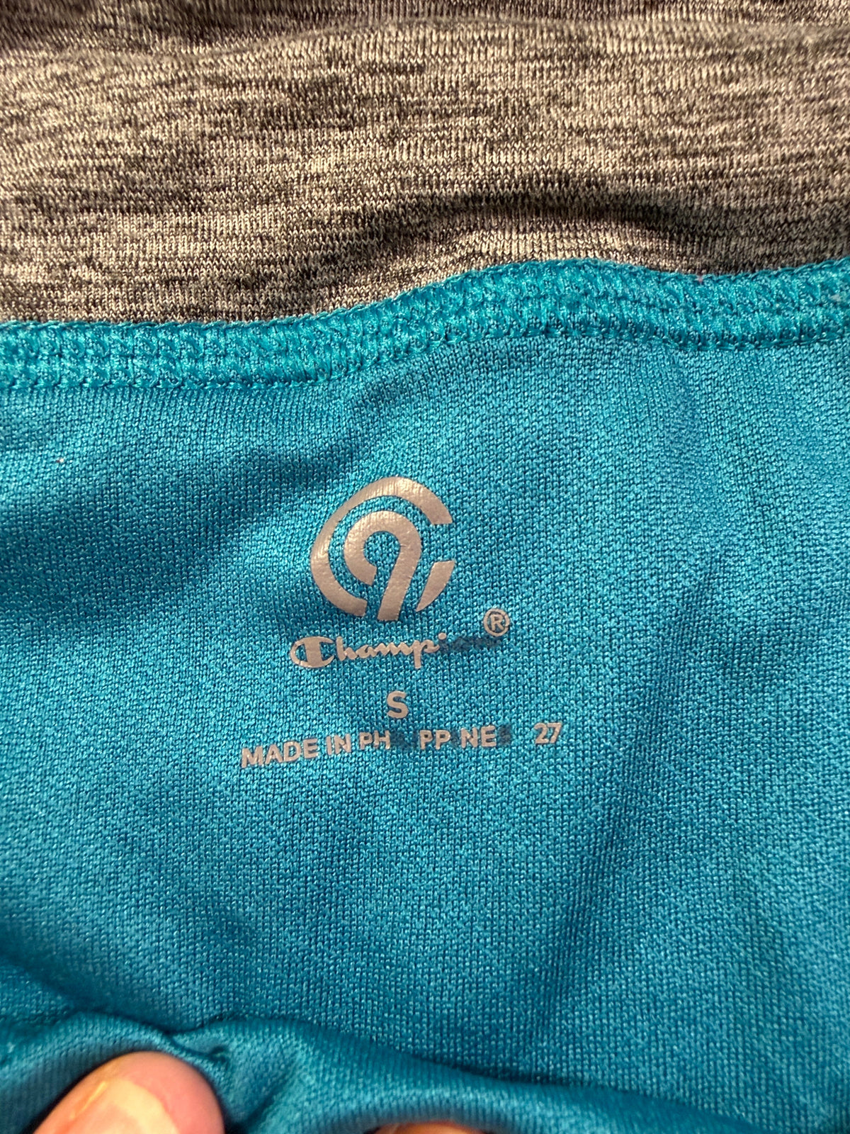 Champion Teal Athletic Shorts with Gray Waistband – Size Small