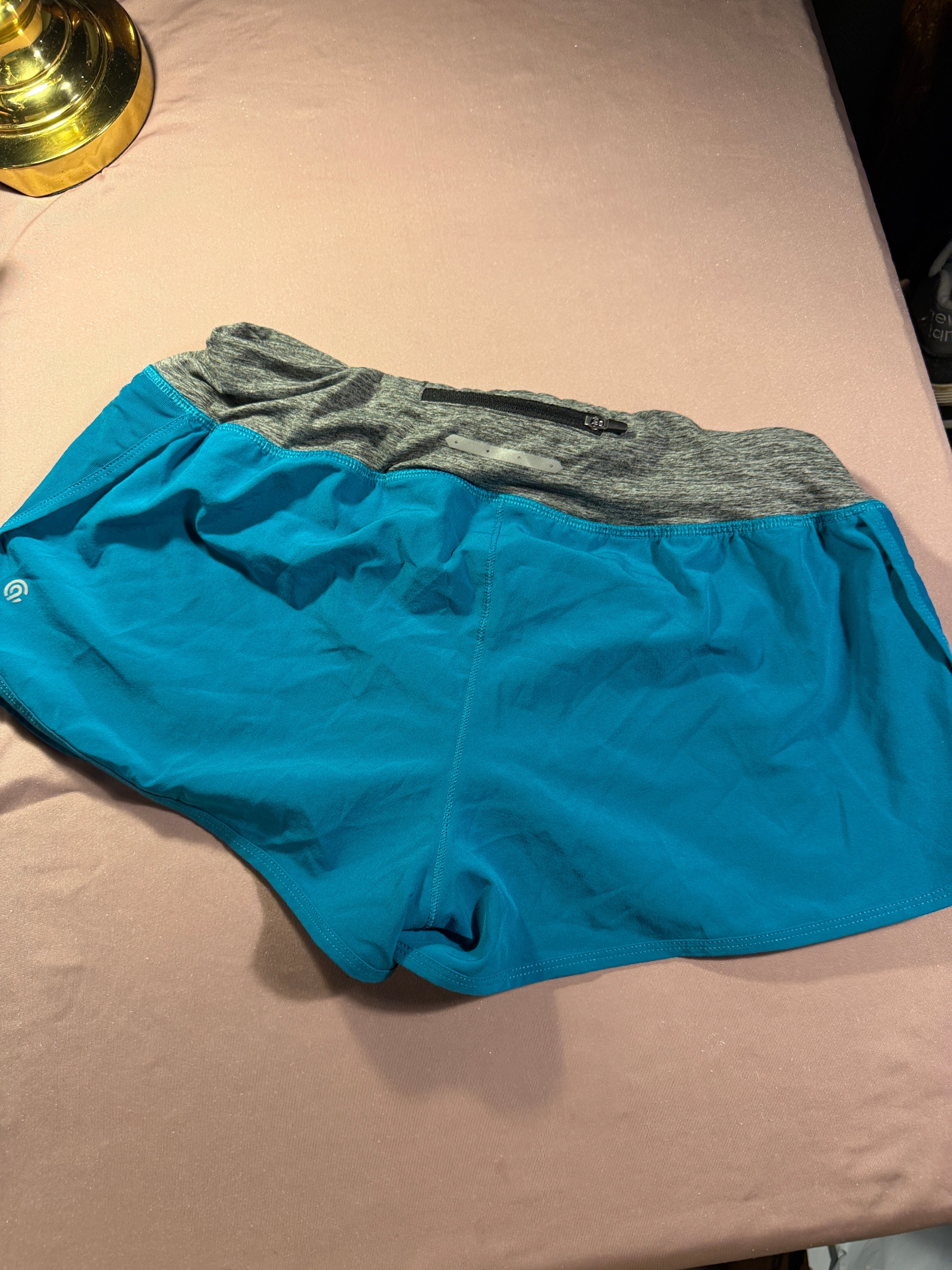 Champion Teal Athletic Shorts with Gray Waistband – Size Small