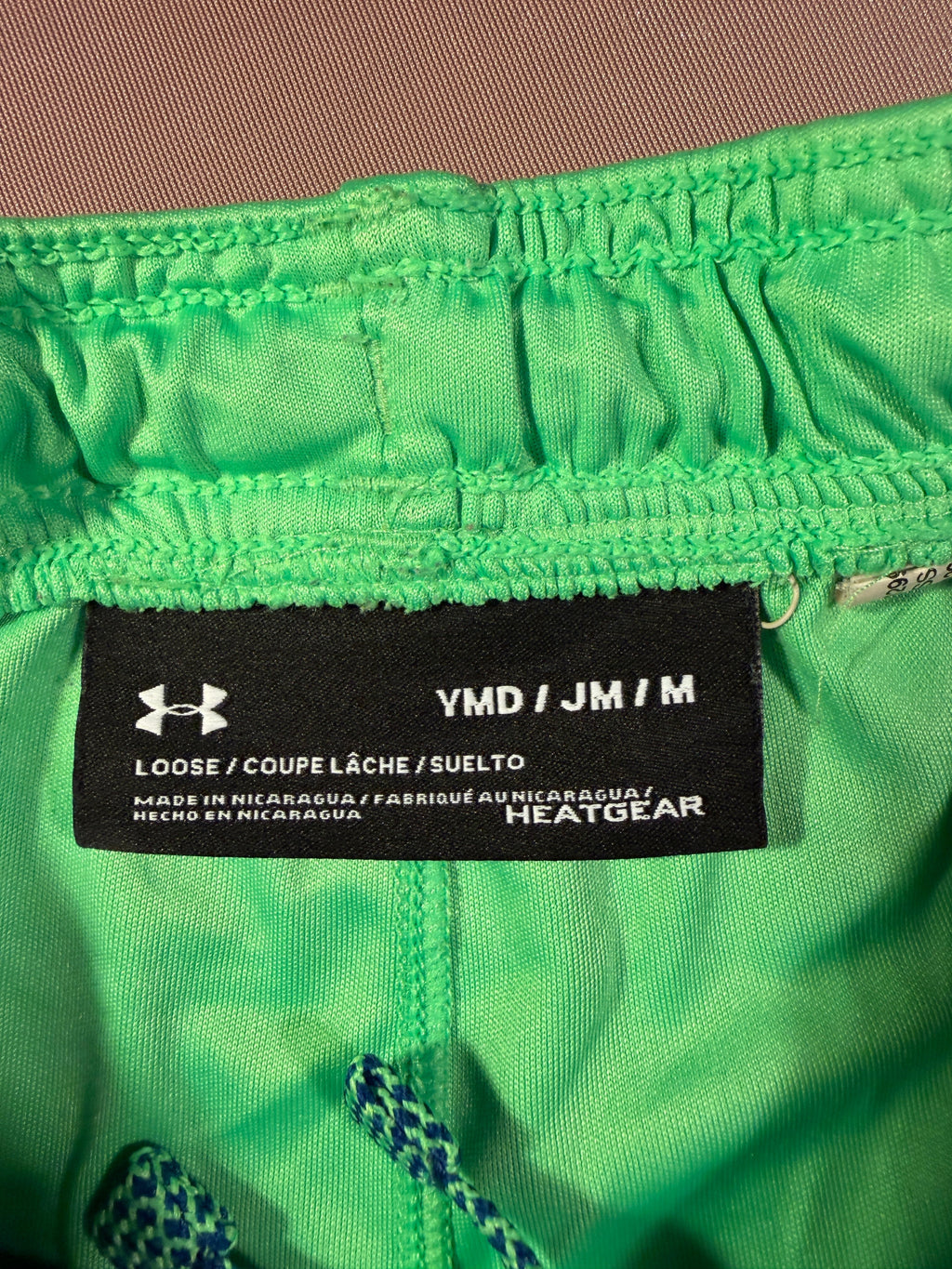 Under Armour Youth Medium HeatGear Shorts – Neon Green & Blue