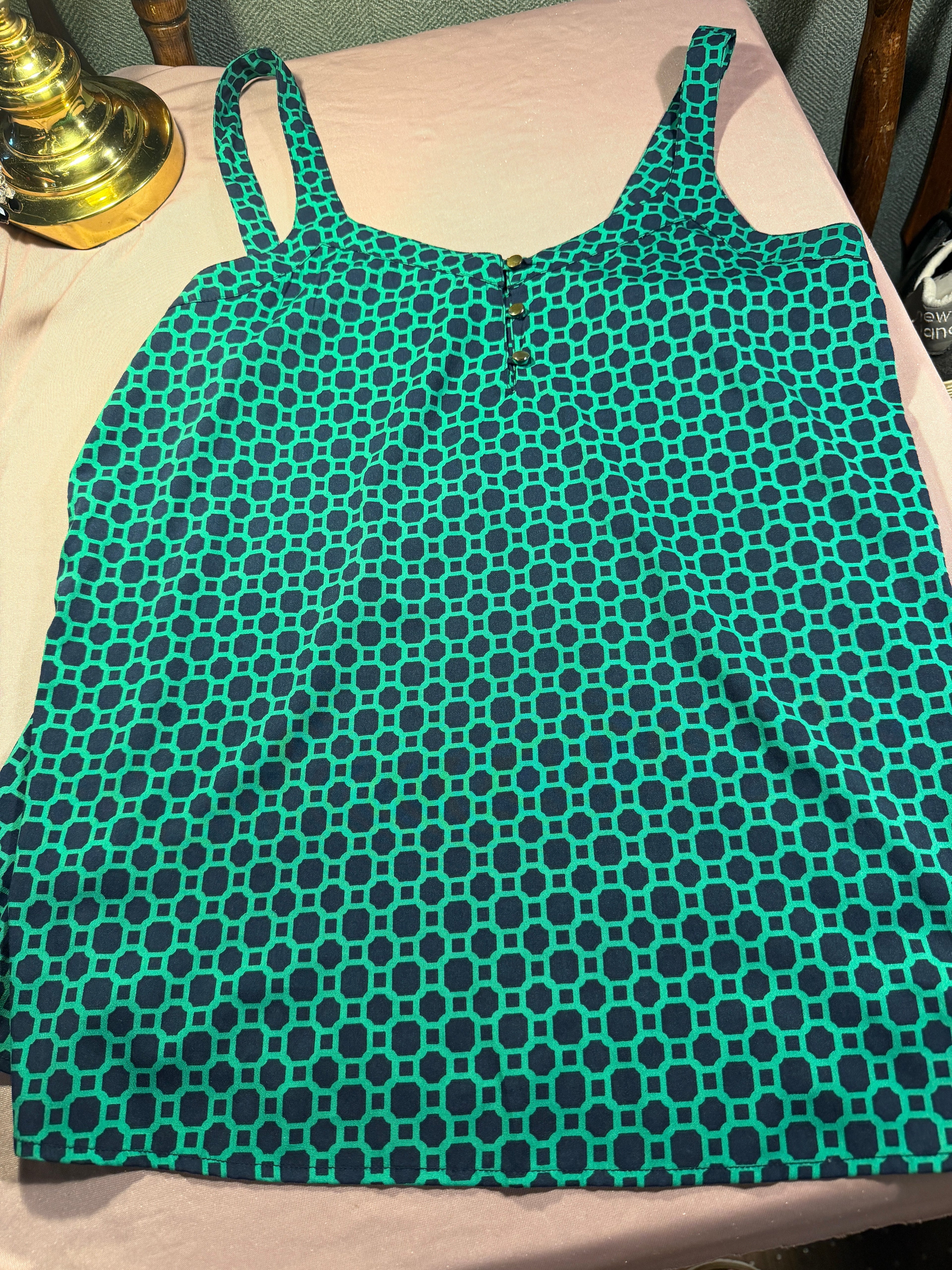 Banana Republic Green & Navy Geo Print Tank Top