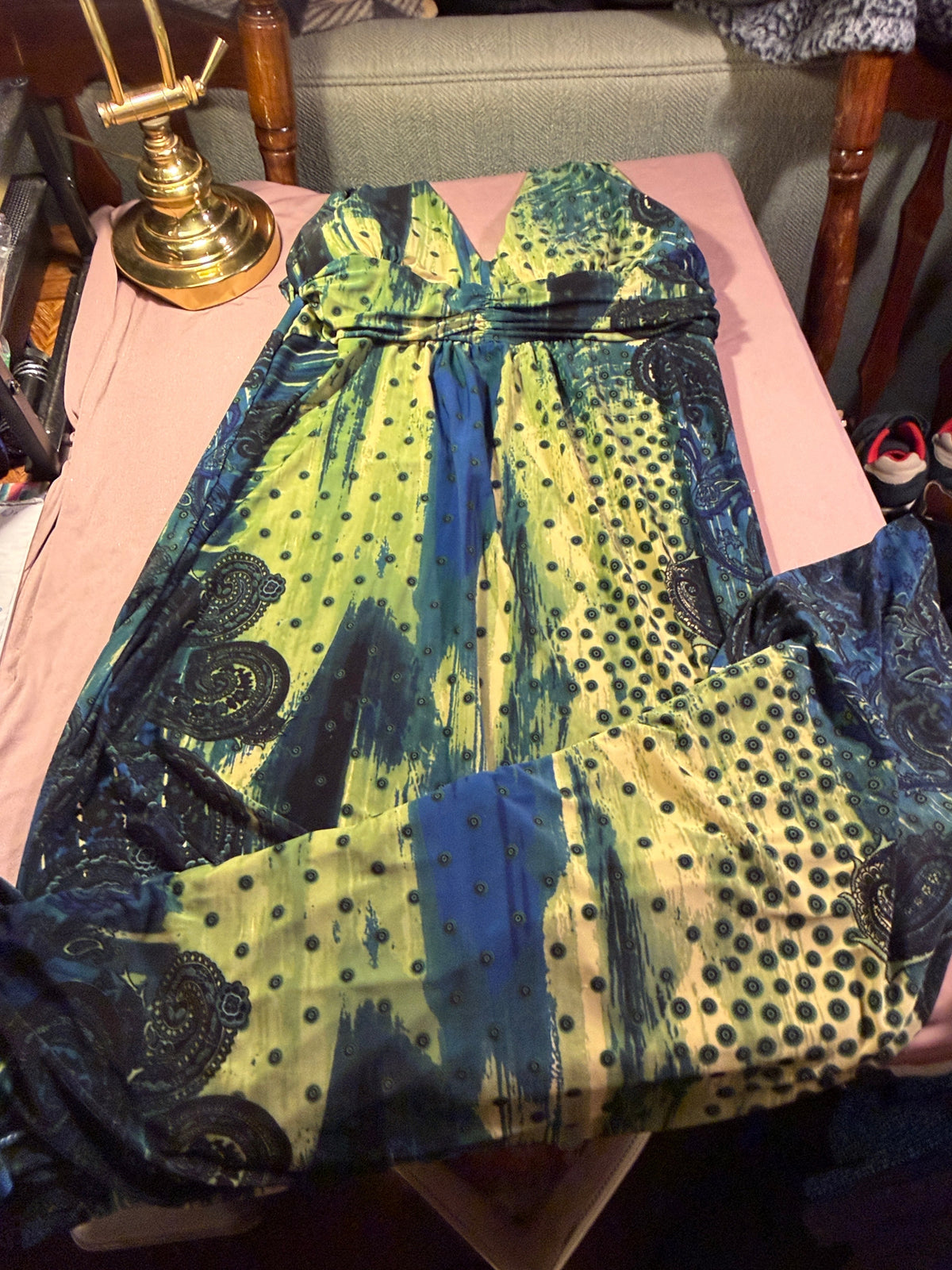 Jewel-Tone Paisley Print Halter Maxi Dress – Size L