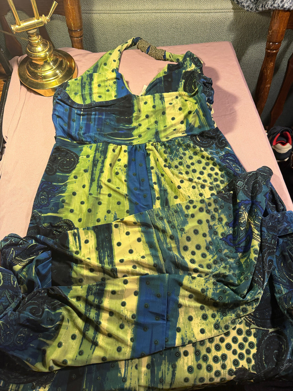 Jewel-Tone Paisley Print Halter Maxi Dress – Size L