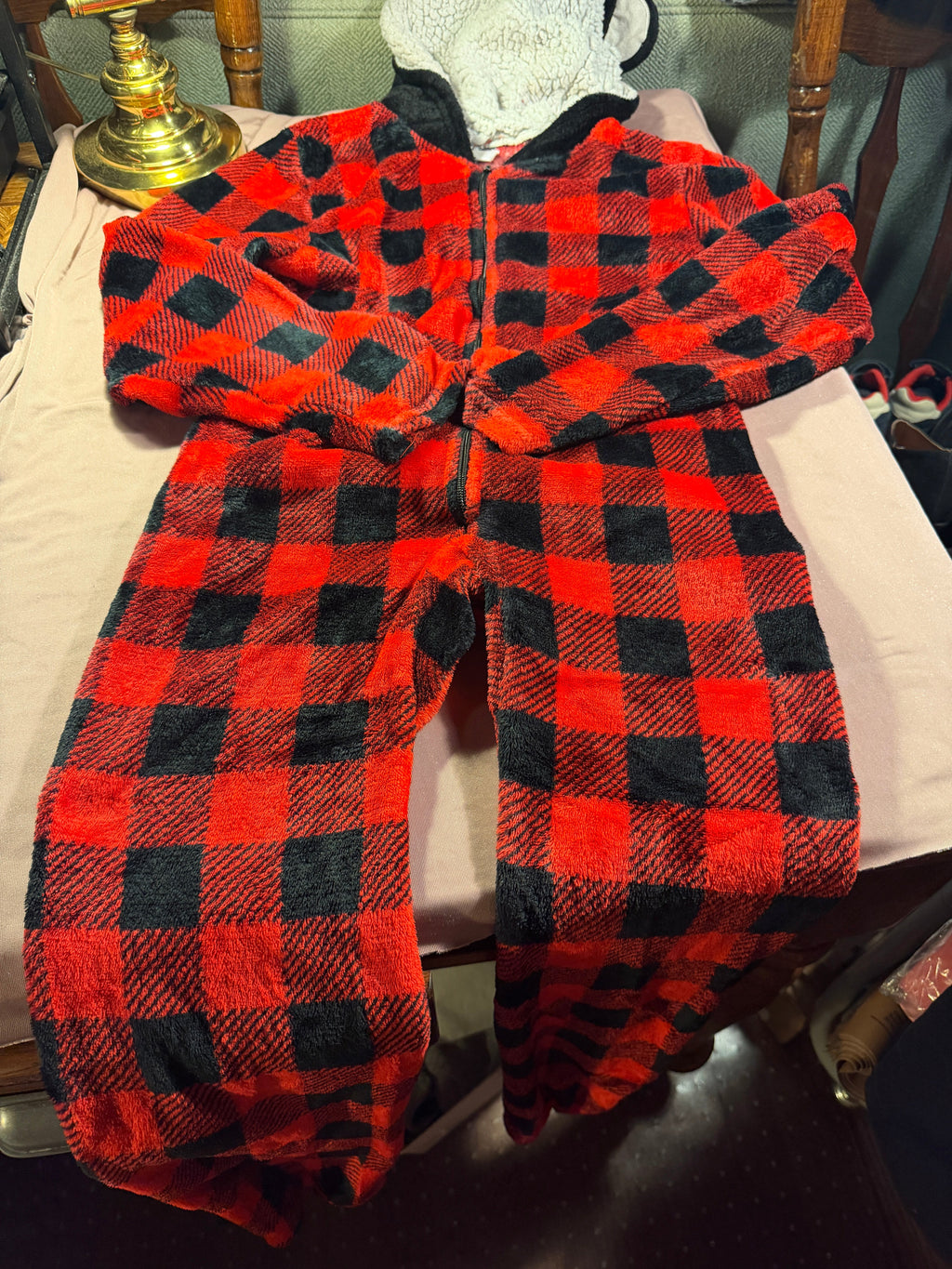 Modern Lux Buffalo Plaid Bear Hoodie One-Piece Pajamas