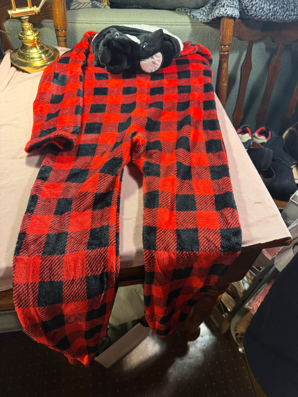 Modern Lux Buffalo Plaid Bear Hoodie One-Piece Pajamas