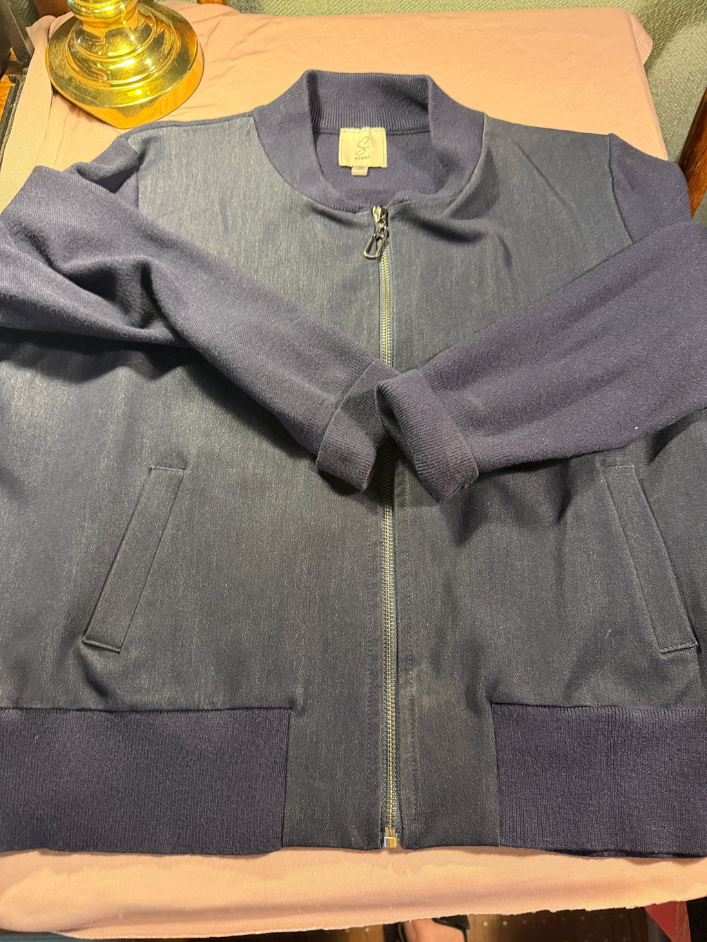 Sioni Navy Blue Zip-Up Bomber Jacket – XL