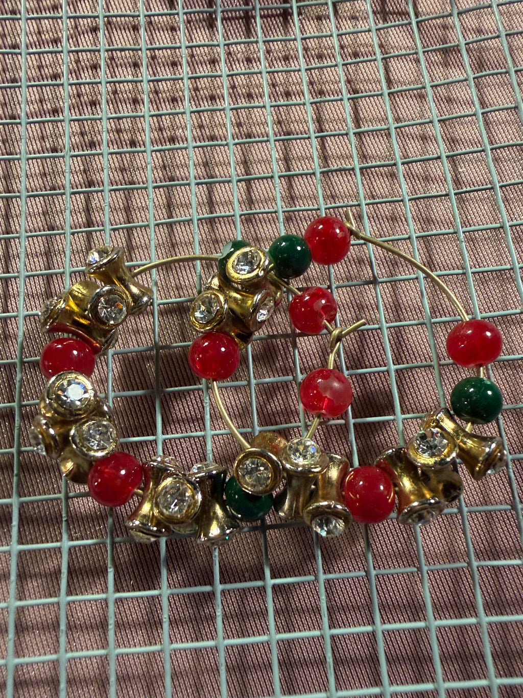 Christmas Wreath Rhinestone Hoop Earrings