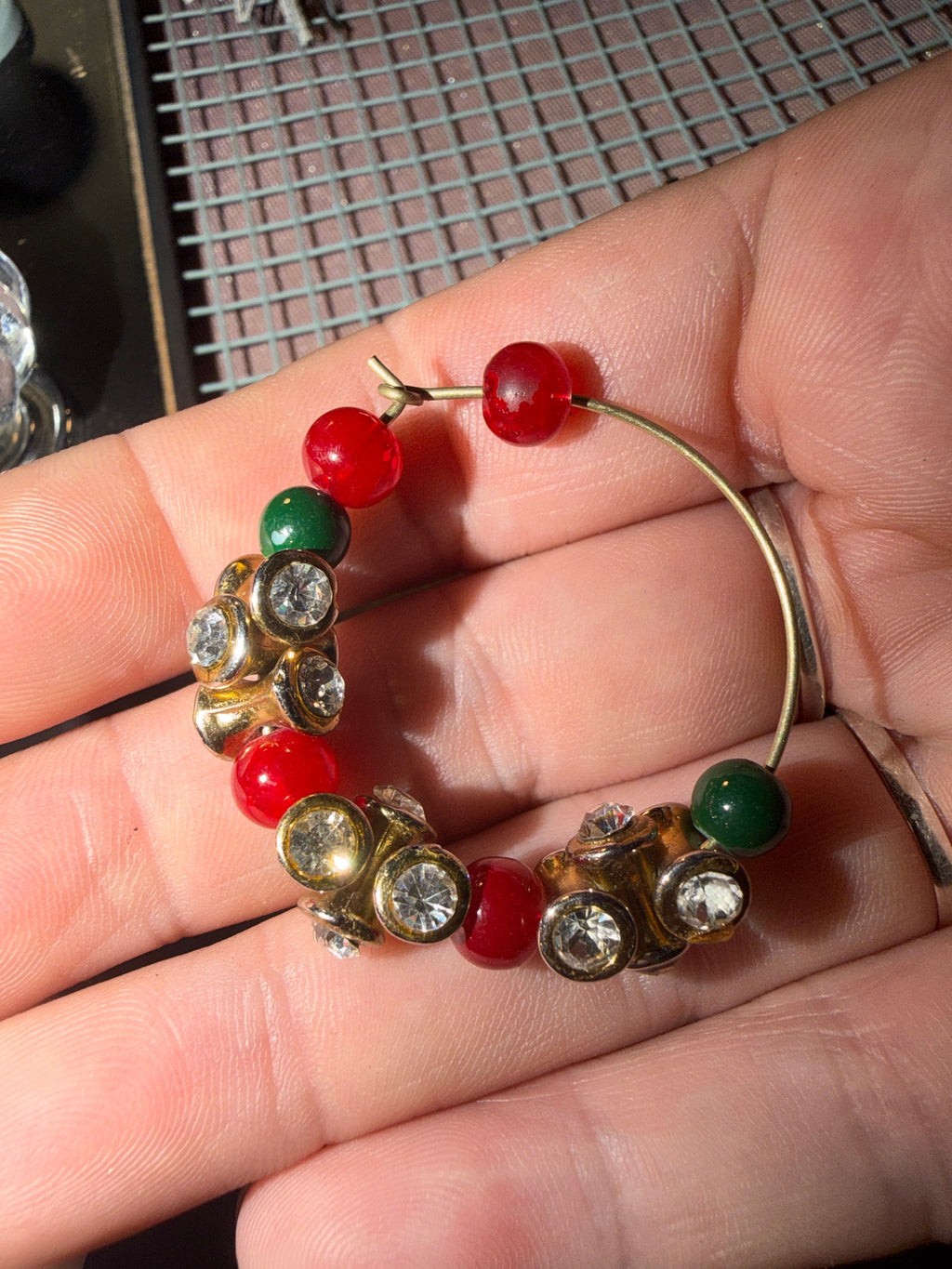 Christmas Wreath Rhinestone Hoop Earrings