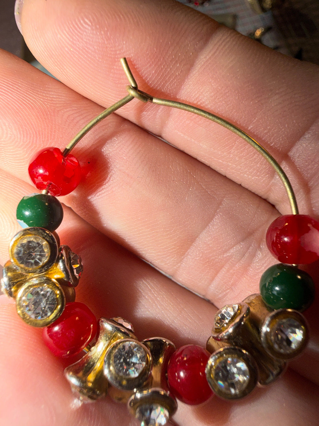 Christmas Wreath Rhinestone Hoop Earrings