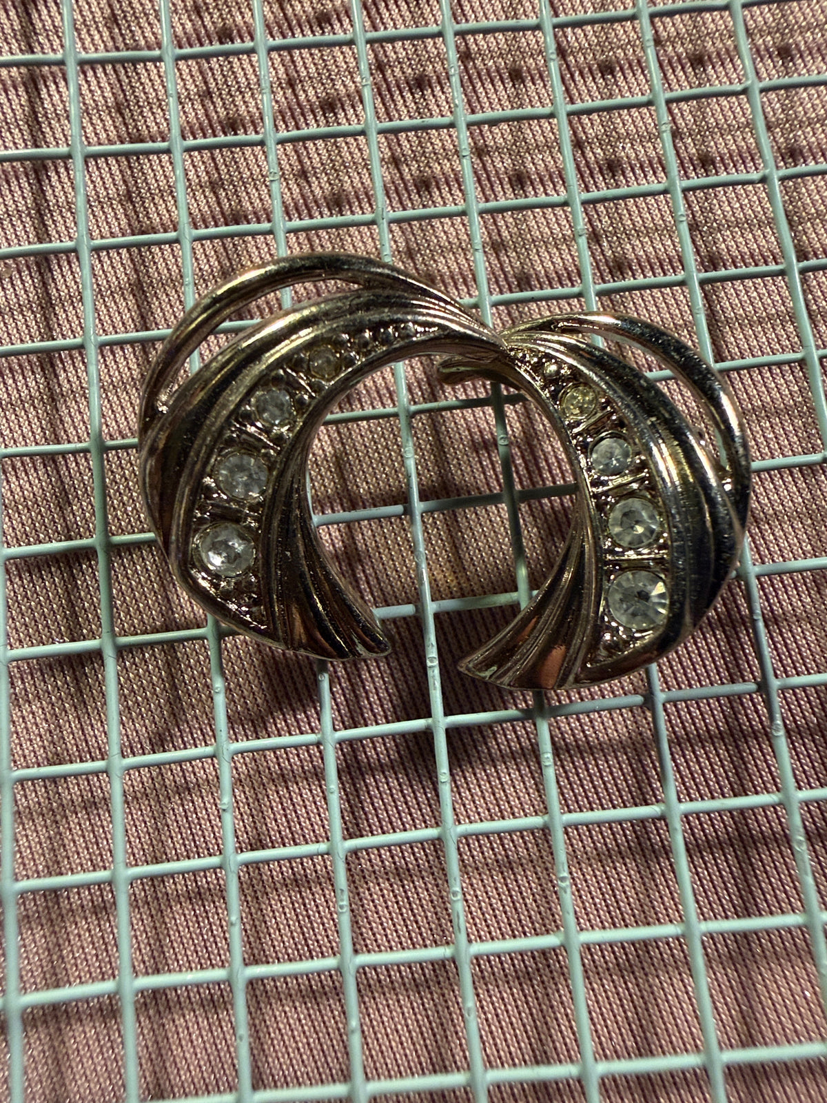 Vintage Silver Rhinestone Crescent Moon Earrings
