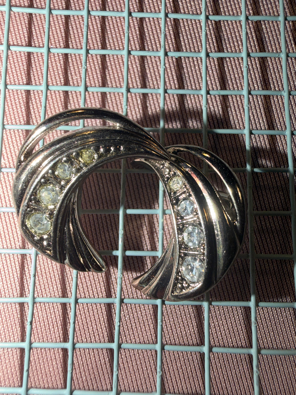 Vintage Silver Rhinestone Crescent Moon Earrings