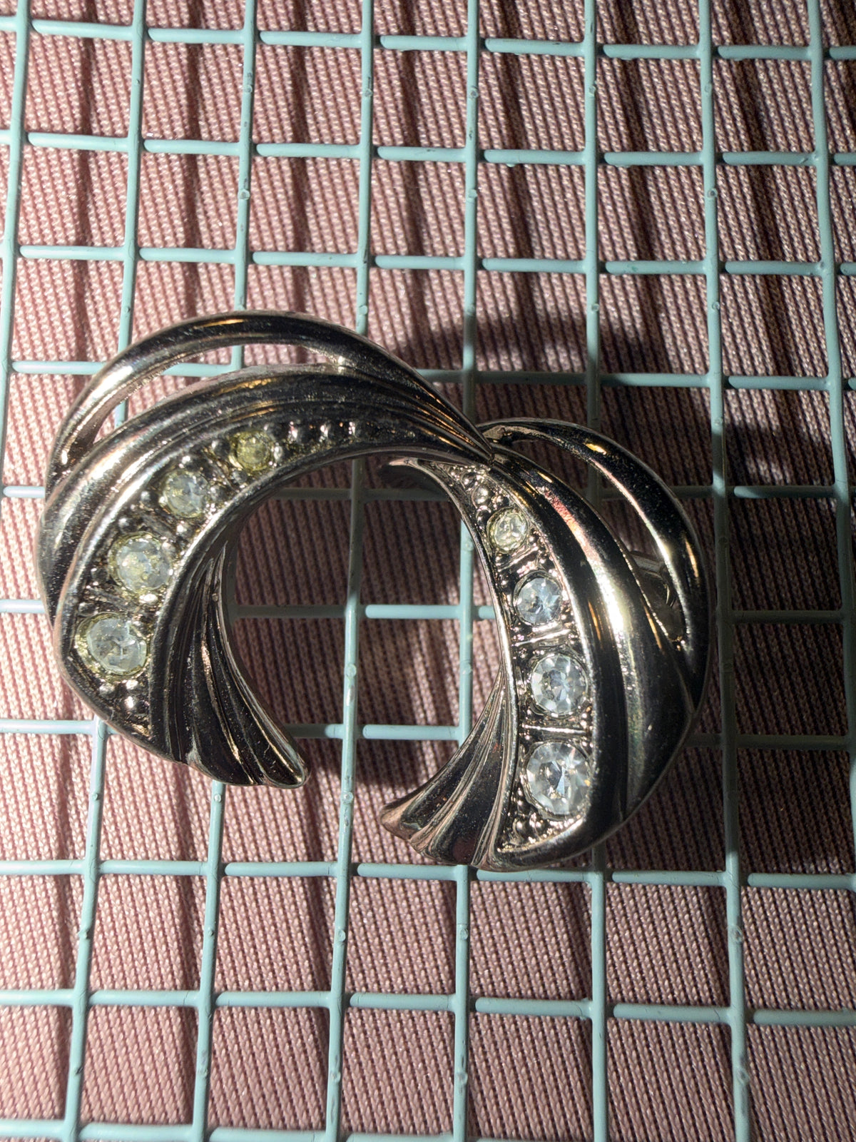 Vintage Silver Rhinestone Crescent Moon Earrings
