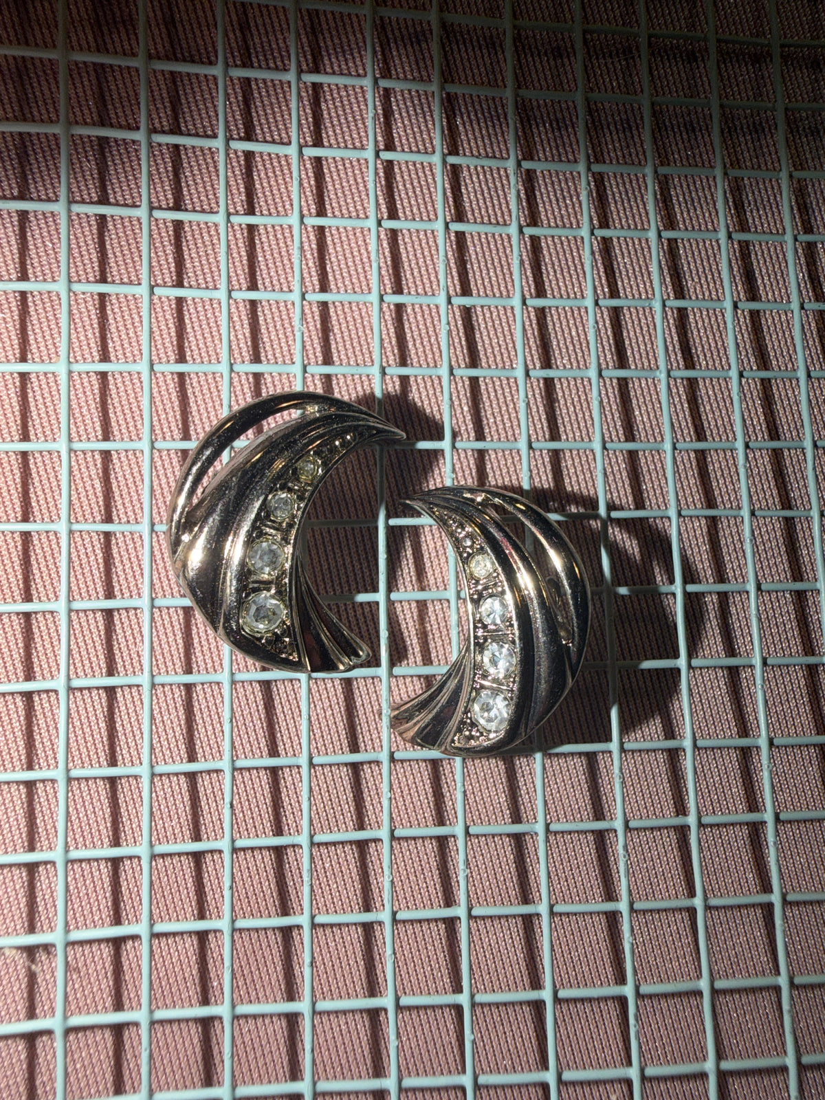 Vintage Silver Rhinestone Crescent Moon Earrings
