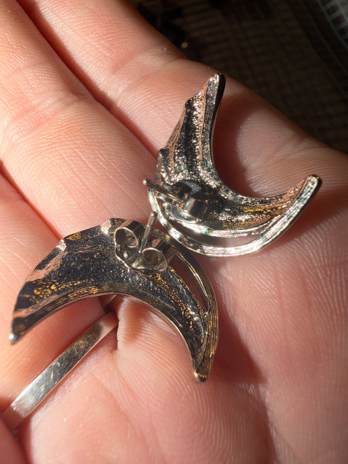 Vintage Silver Rhinestone Crescent Moon Earrings