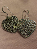 Antique Silver Filigree Heart Drop Earrings