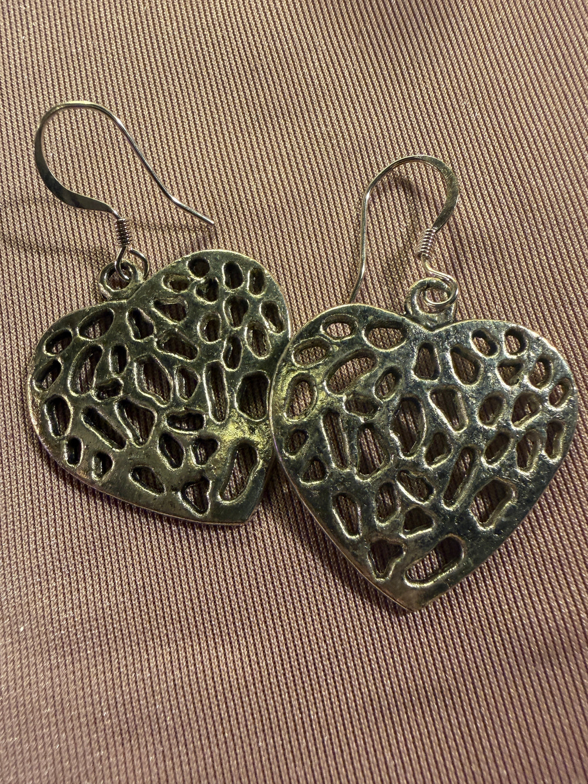 Antique Silver Filigree Heart Drop Earrings