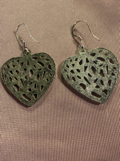 Antique Silver Filigree Heart Drop Earrings