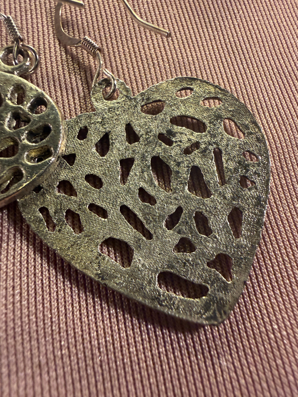 Antique Silver Filigree Heart Drop Earrings